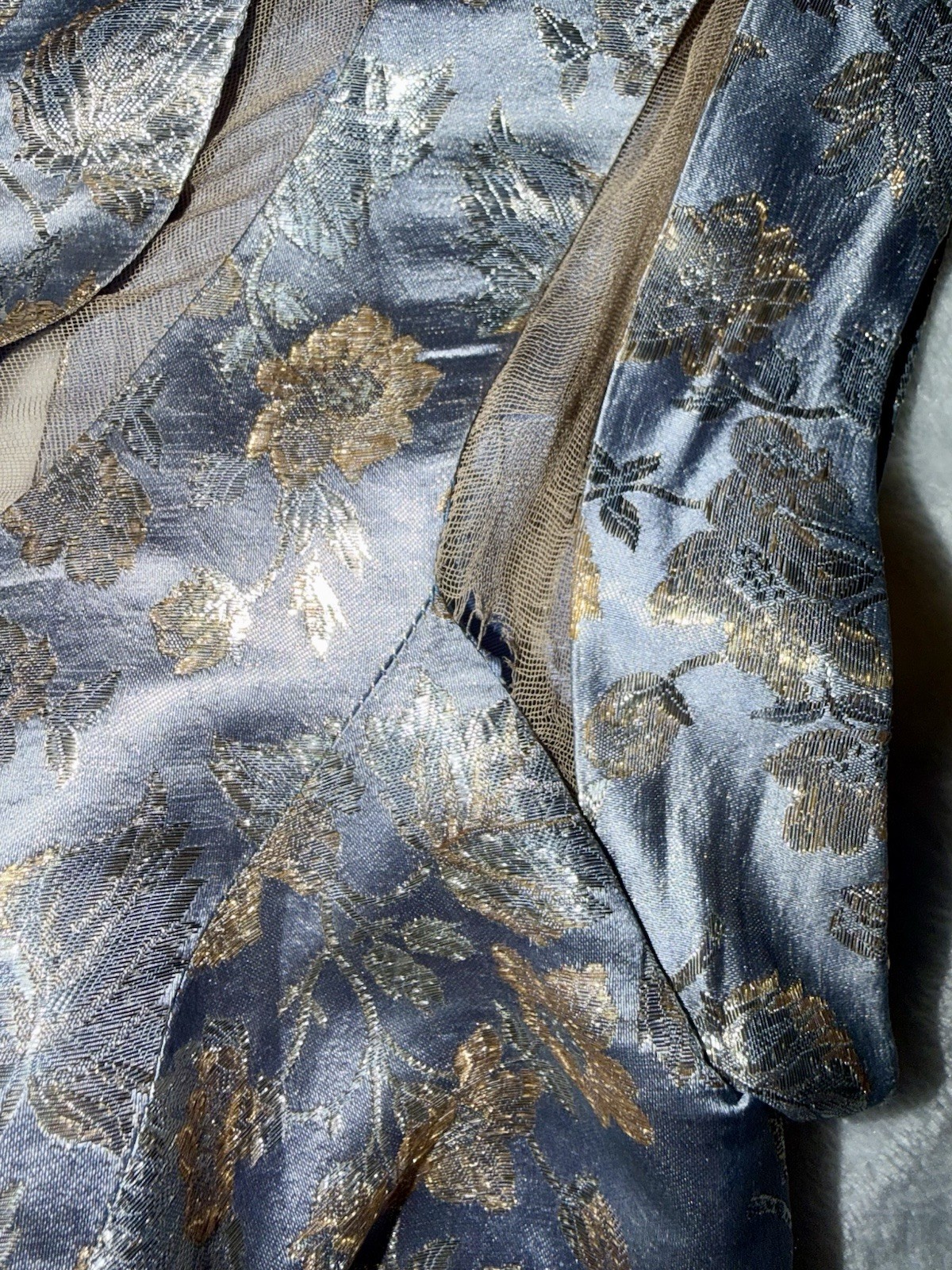 Vintage 1960s Peggy Hunt Silk Brocade Cocktail Dress 26” Waist Gold Floral