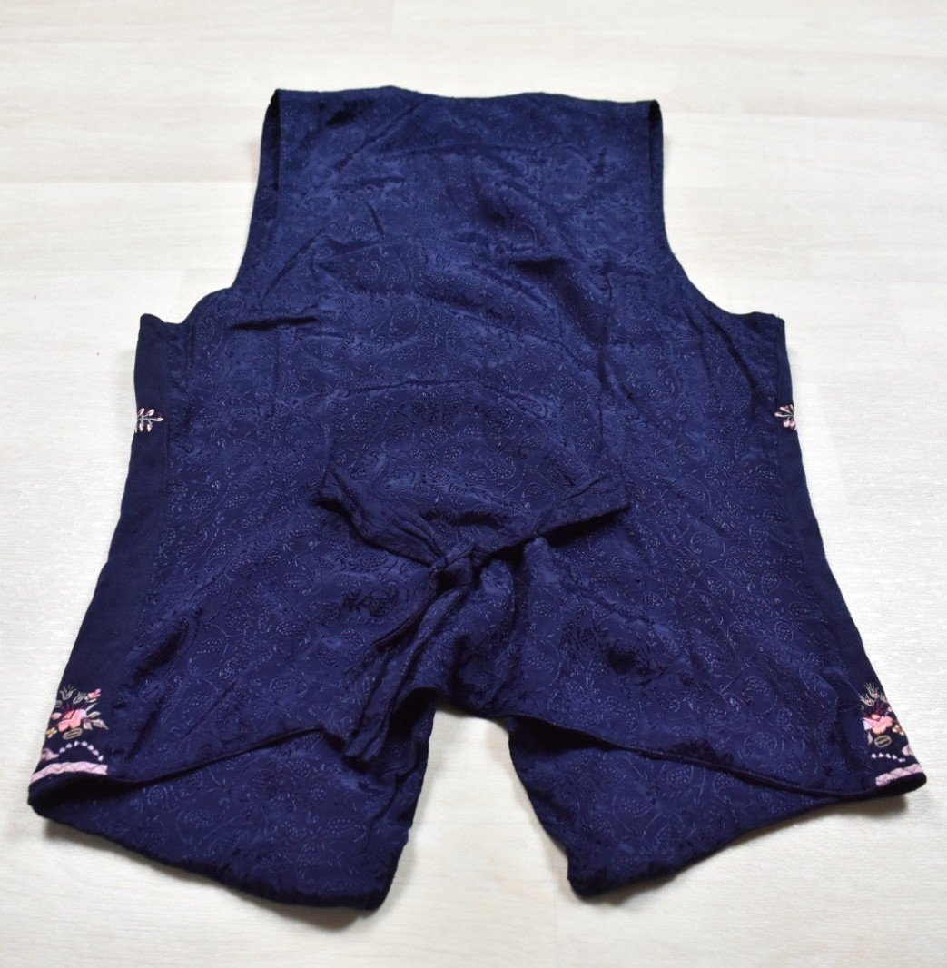 90s Kar A Van Embroidered Floral Button Vest Blue Pink Medium Cotton Rayon VTG