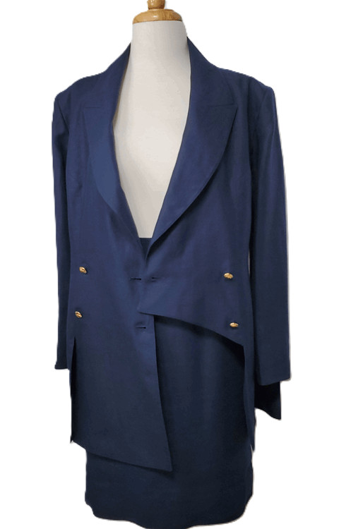 Vintage 80s CLAUDE MONTANA Power SUIT Boom Boss Woman Corp Blue Italy Sz M L 12