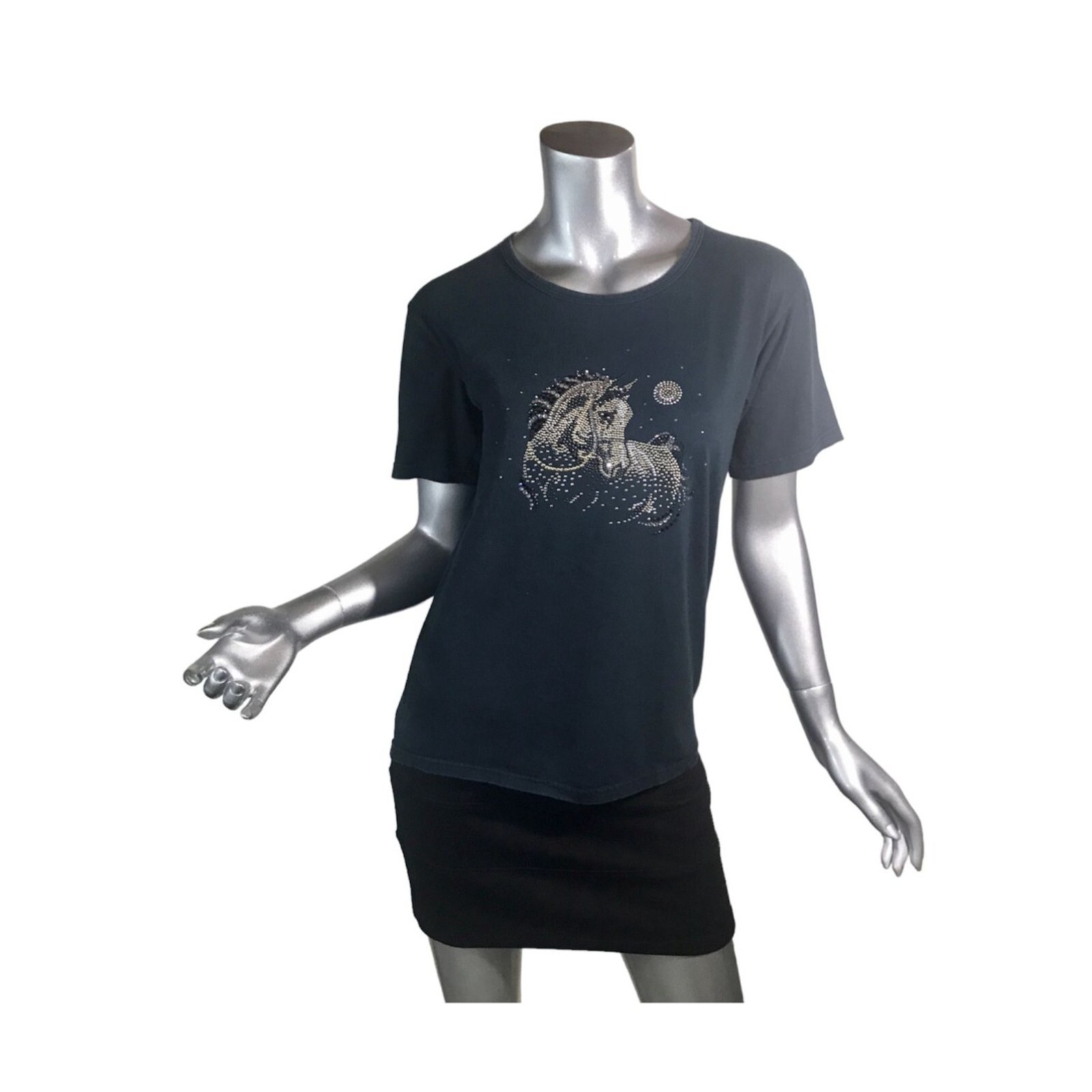 Christine Alexander Women’s Small Vintage 90’s Black Shirt Rhinestone Horse Deta