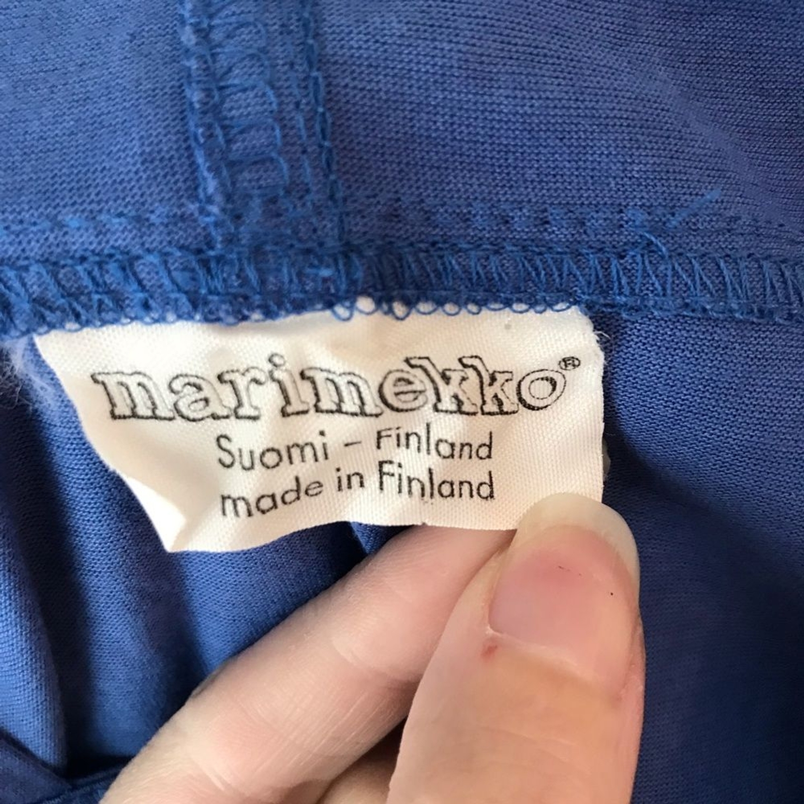 Vintage Marimekko cobalt blue hooded caftan / housecoat
