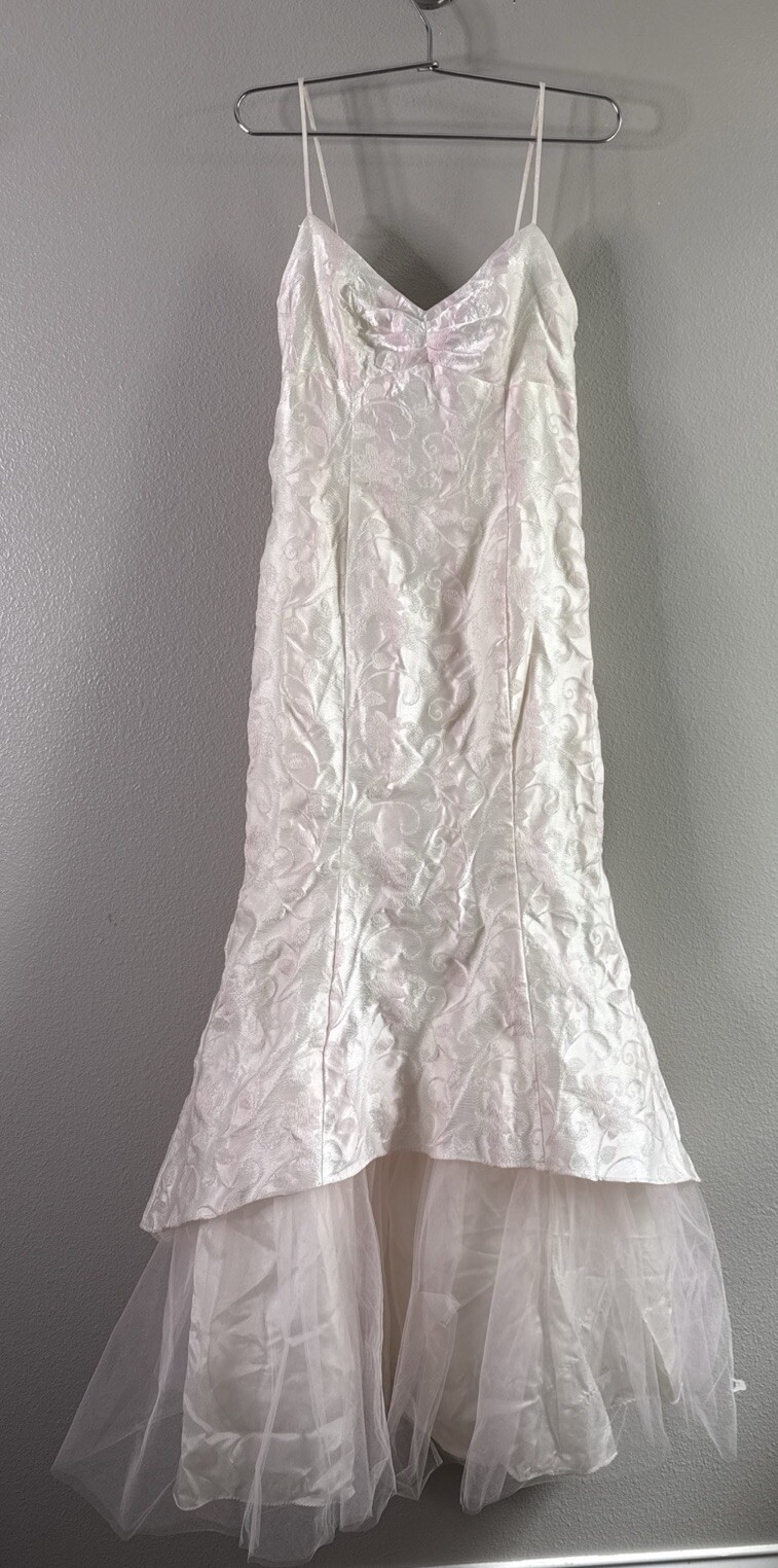 Vintage 80s Zum Zum Prom Dress SZ 3 Light Pink Tulle Spaghetti Strap Corset Back