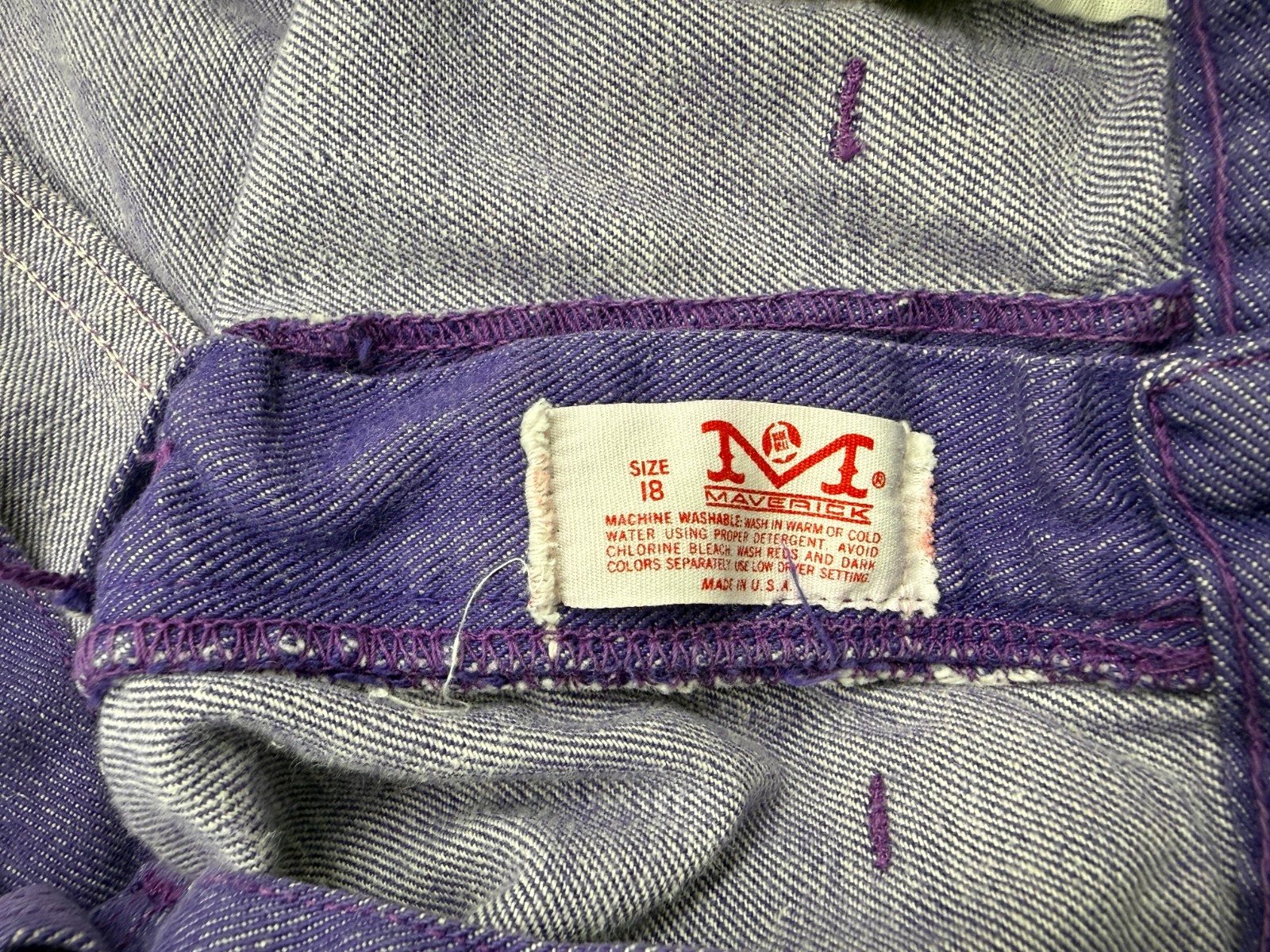 Vintage 1970s Maverick Blue Bell Purple Denim Jeans High Rise Bell Bottom USA 18