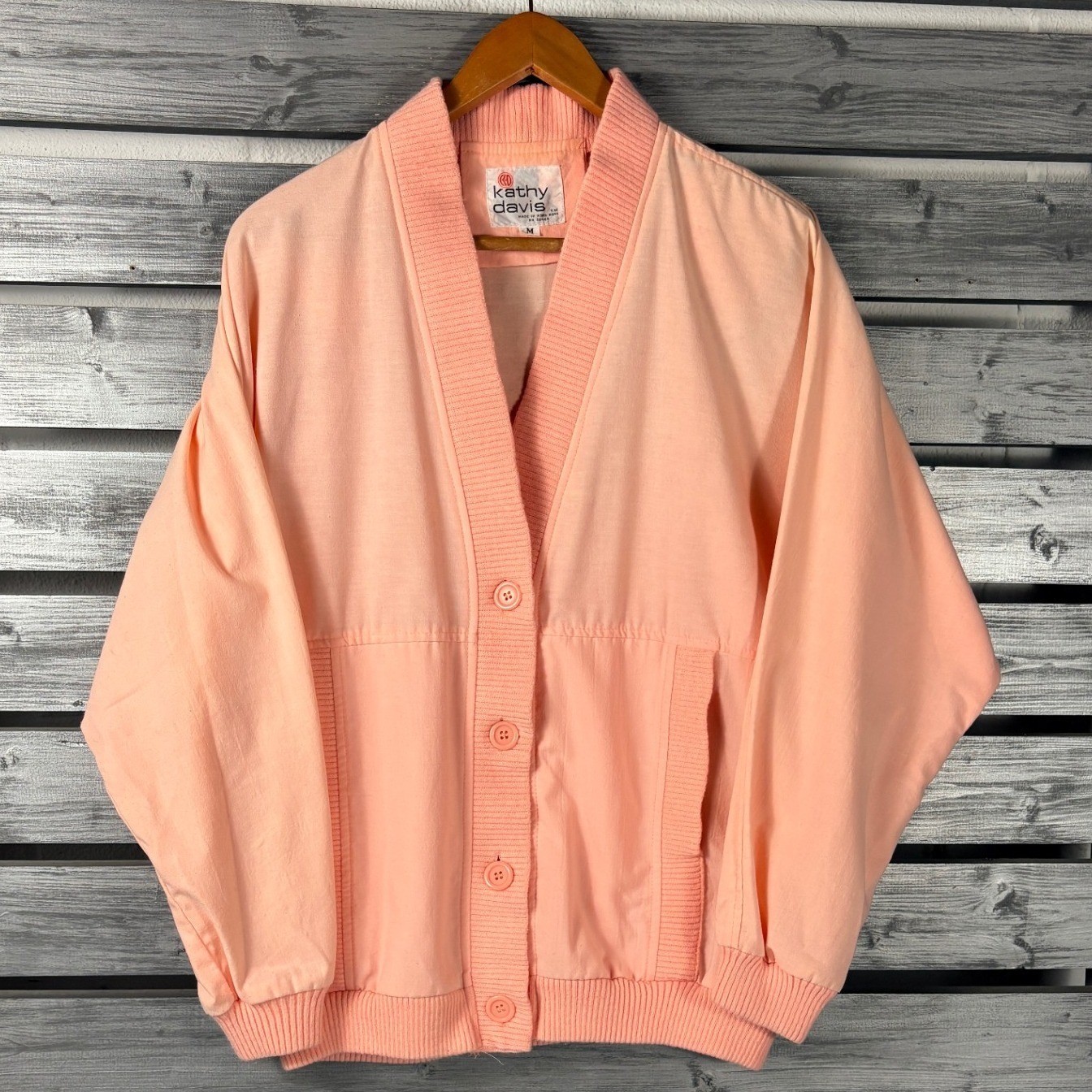 Vintage 80s Kathy Davis Peach Button Up Jacket Womens M mod punk glam colorful