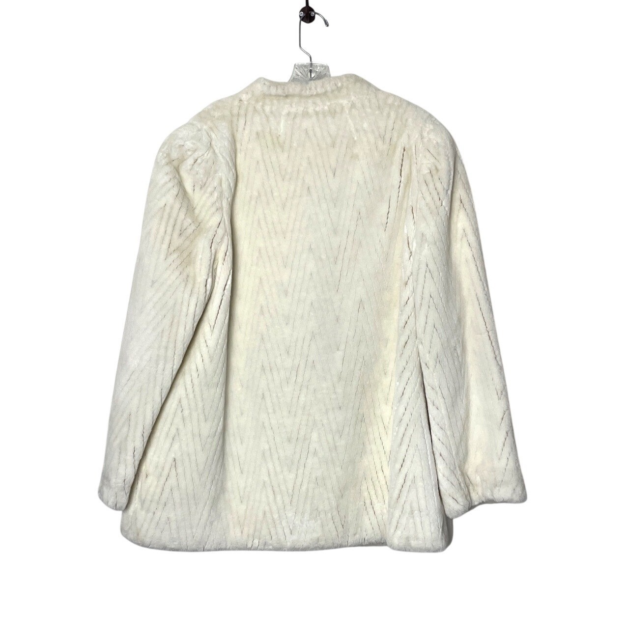 Vtg 70’s Jacques Saint Laurent Off White Faux Fur Chevron Coat with Pockets XL