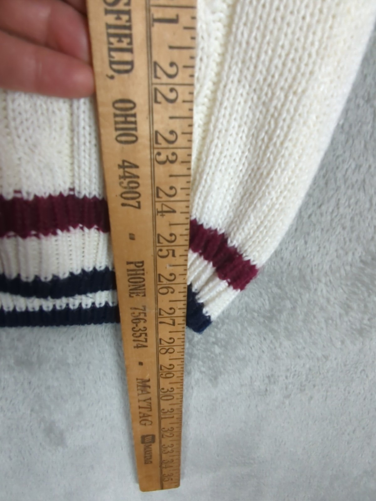 Vintage Cricket Varsity Tennis Sweater Cable Knit V Neck Womens L Preppy