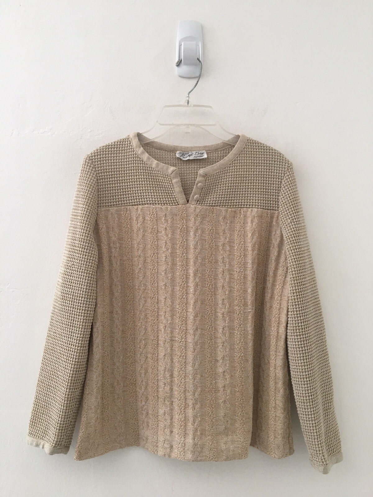 Vintage BERNIE BEE Sport Gold Metallic Stretch Knit Top Julie Francis