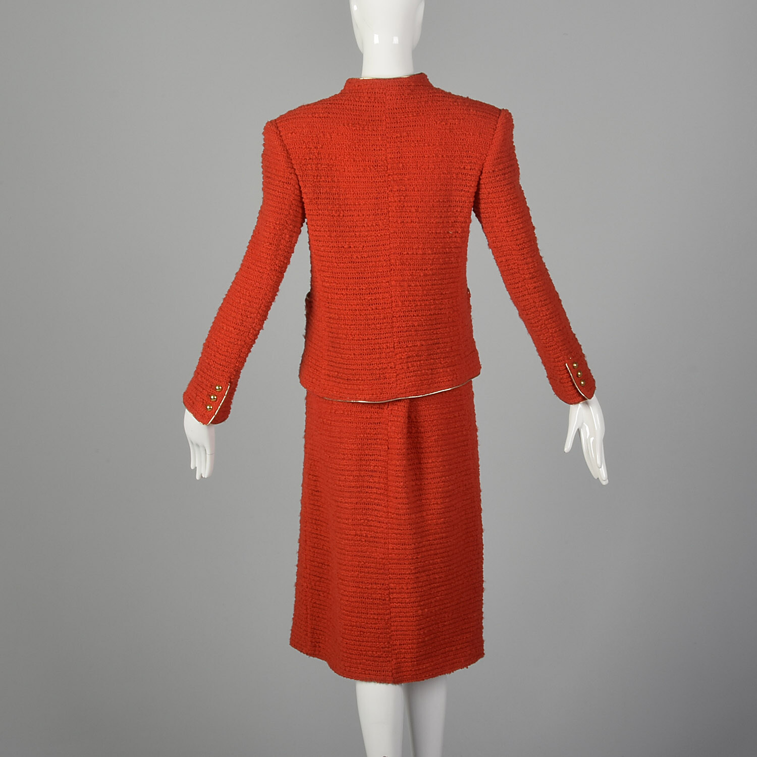 M Beni Salvadori Sara Fredericks 1970s Bright Red Open Knit Skirt Suit 70s VTG