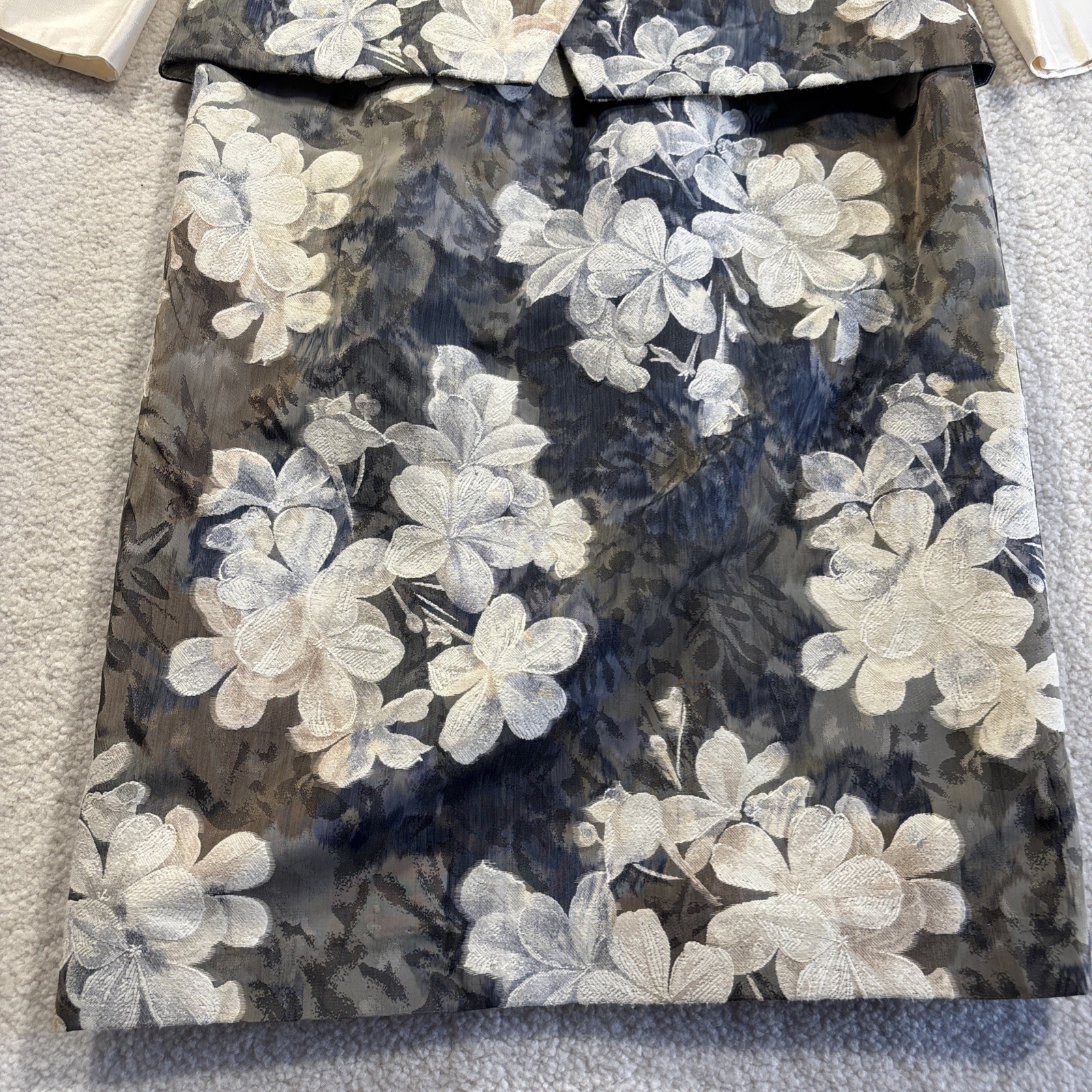 John Charles MOTB Silk Dress & Jacket Suit Grey Blue Ivory Women’s Size 10