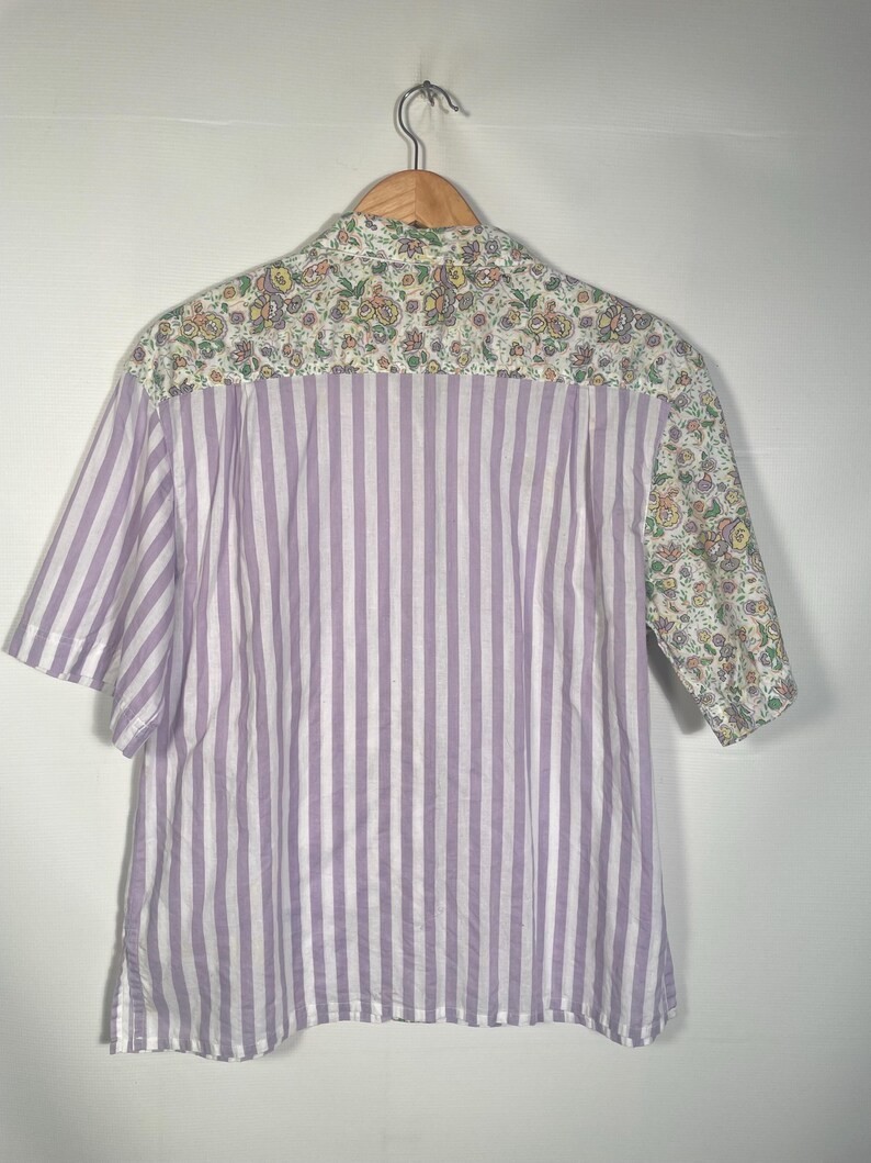 Vintage 1990s Plus Size Spring Floral All Cotton Striped Blouse Size 16 XL