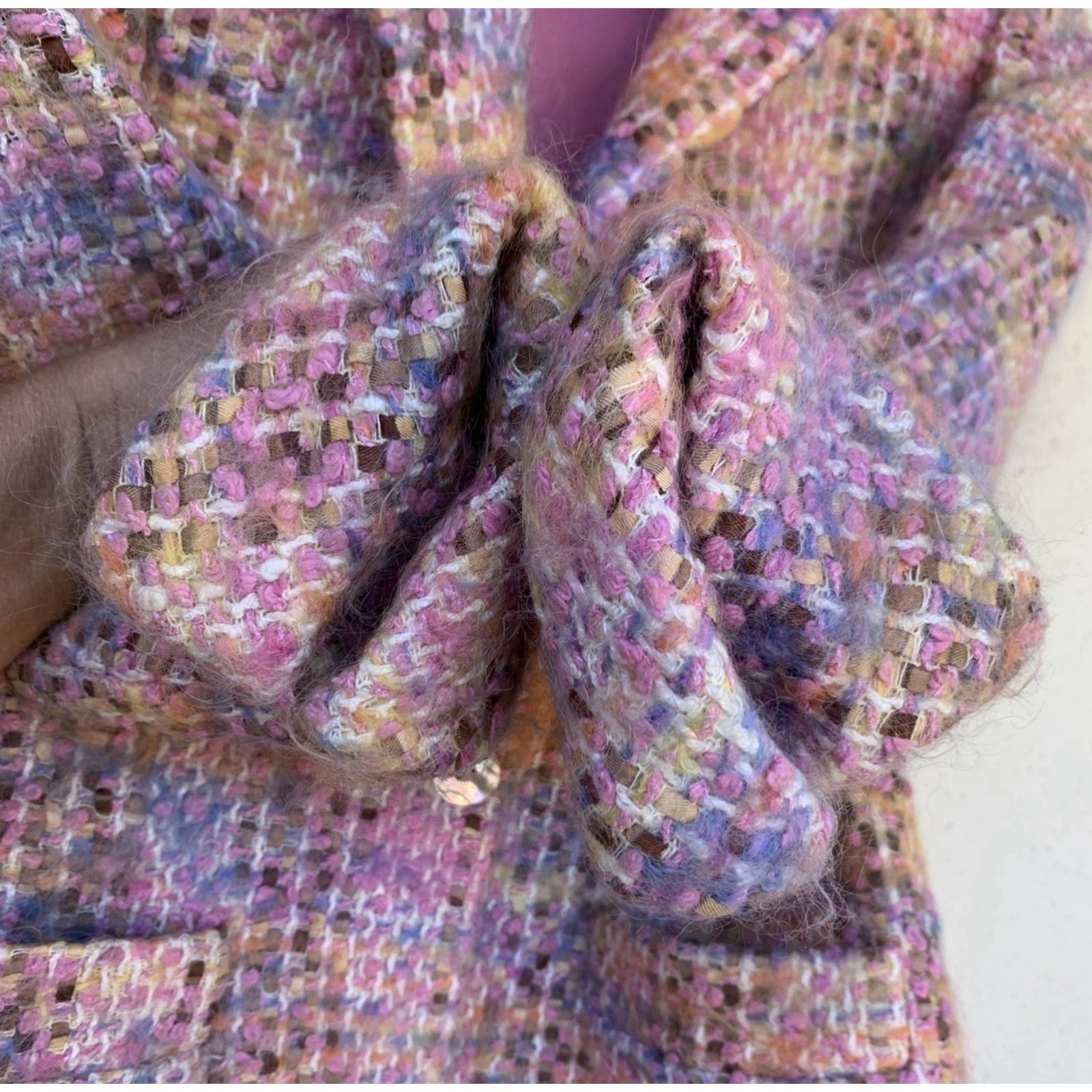 Vintage David Hayes Pink Multi Mohair Wool Blazer Barbie Pink Lining Size 4