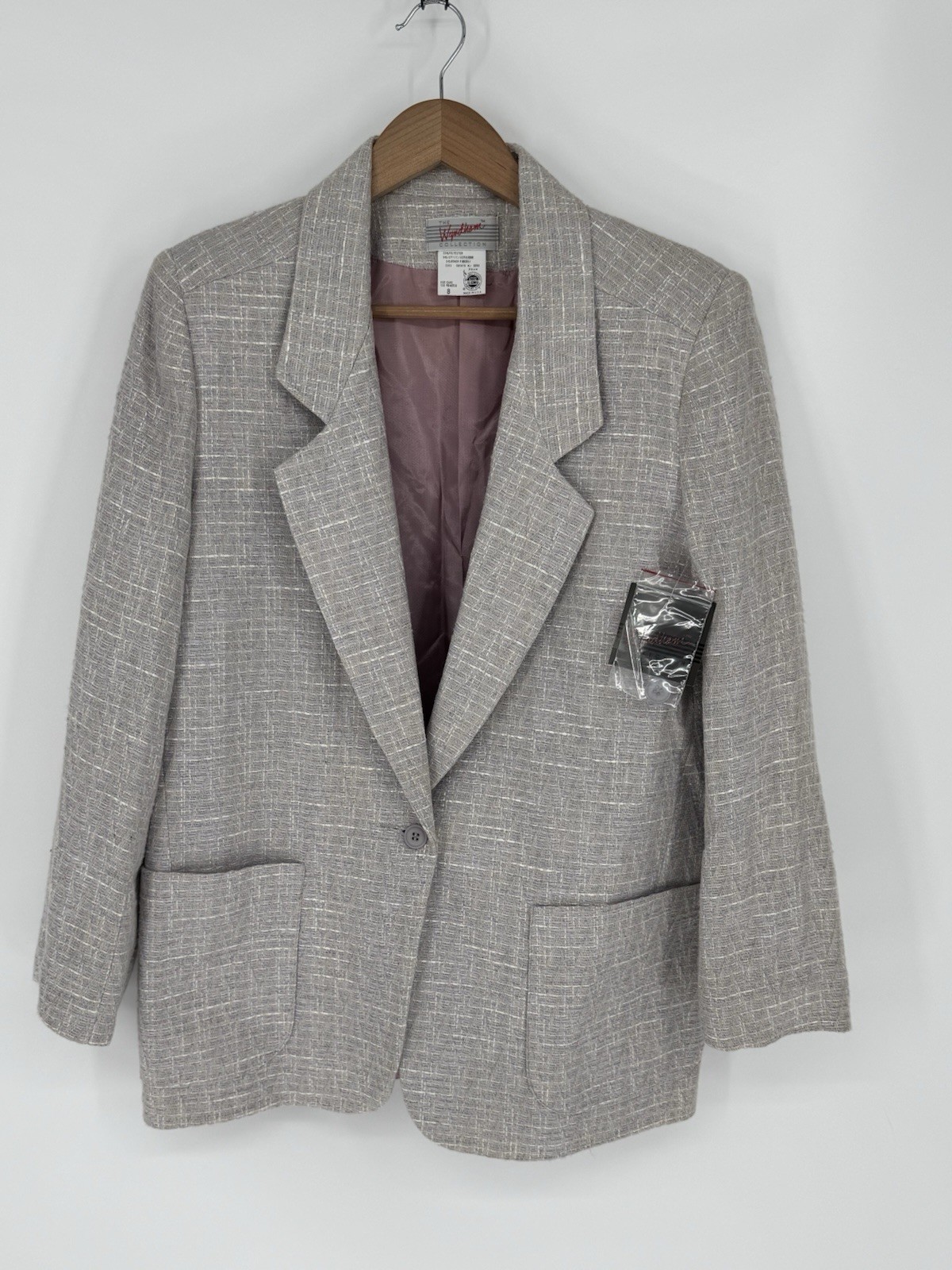 NWT Vtg Wyndham Collection Tweed Blue/Beige Blazer Womens Sz 8 Cotton/Linen I6