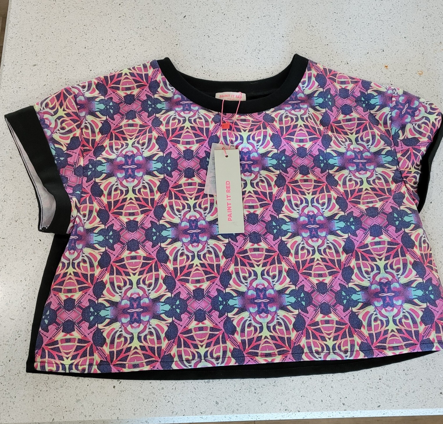 80s inspired boho crop top abstract cotton neon belly shirt Paint it Red