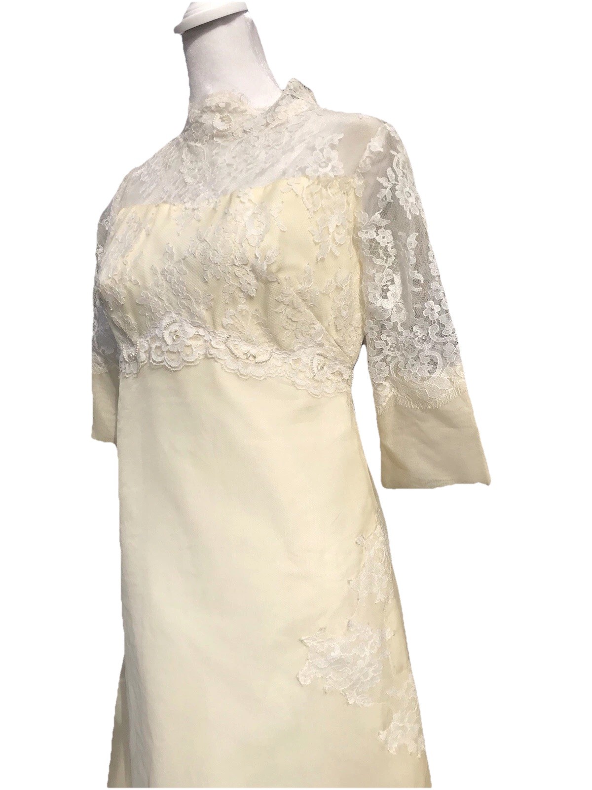 Vtg 60s 70s Lace Cream Wedding Gown Dress Edythe Vincent Alfred Angelo Boho S M