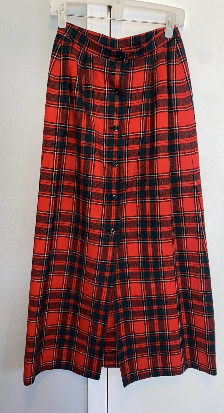 Vintage Pendleton Red Green Tartan Plaid Virgin Wool Skirt (14) 28” Waist