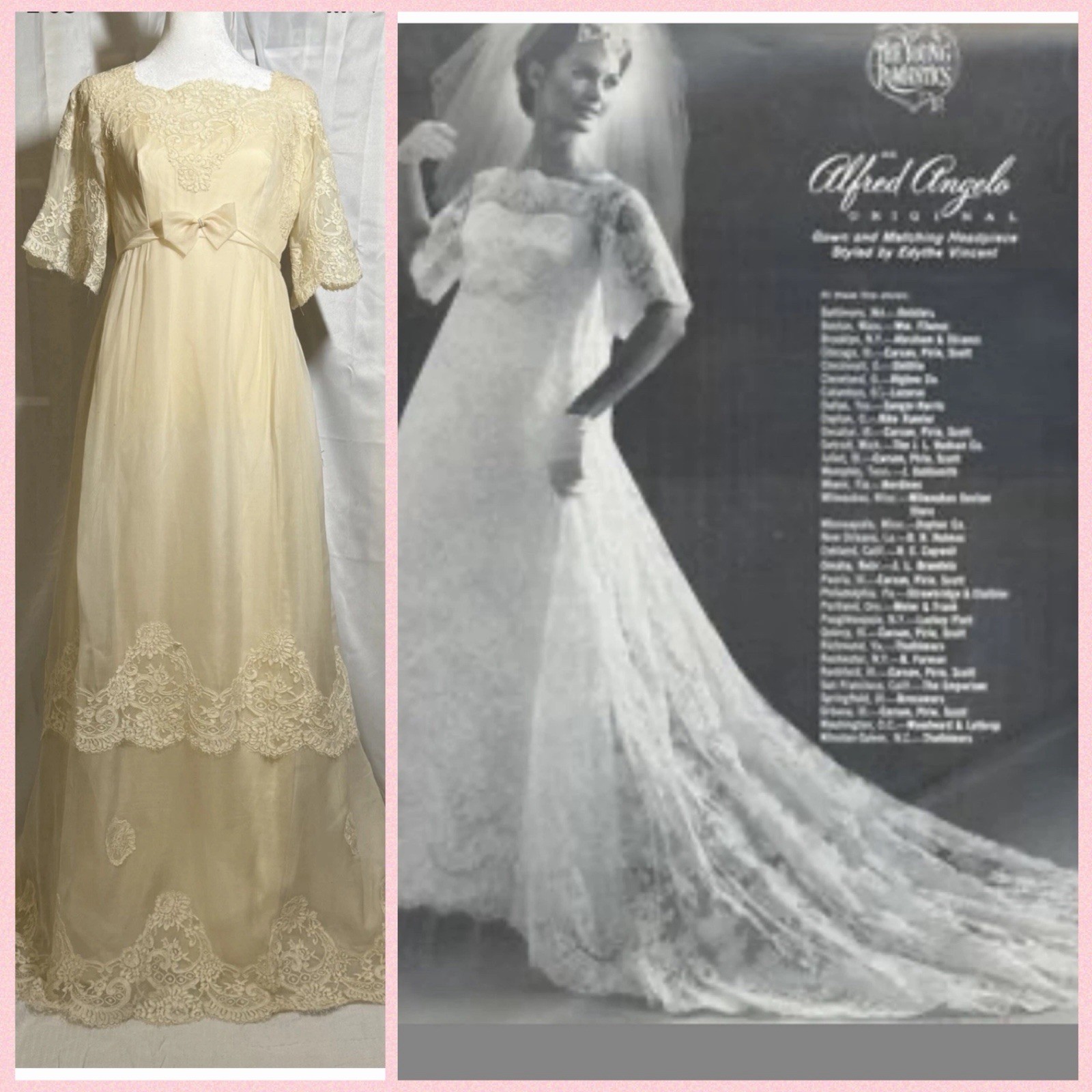 1960’s Vintage Wedding Dress Alfred Angelo “Michelle” Organza Lace Romantic Wear