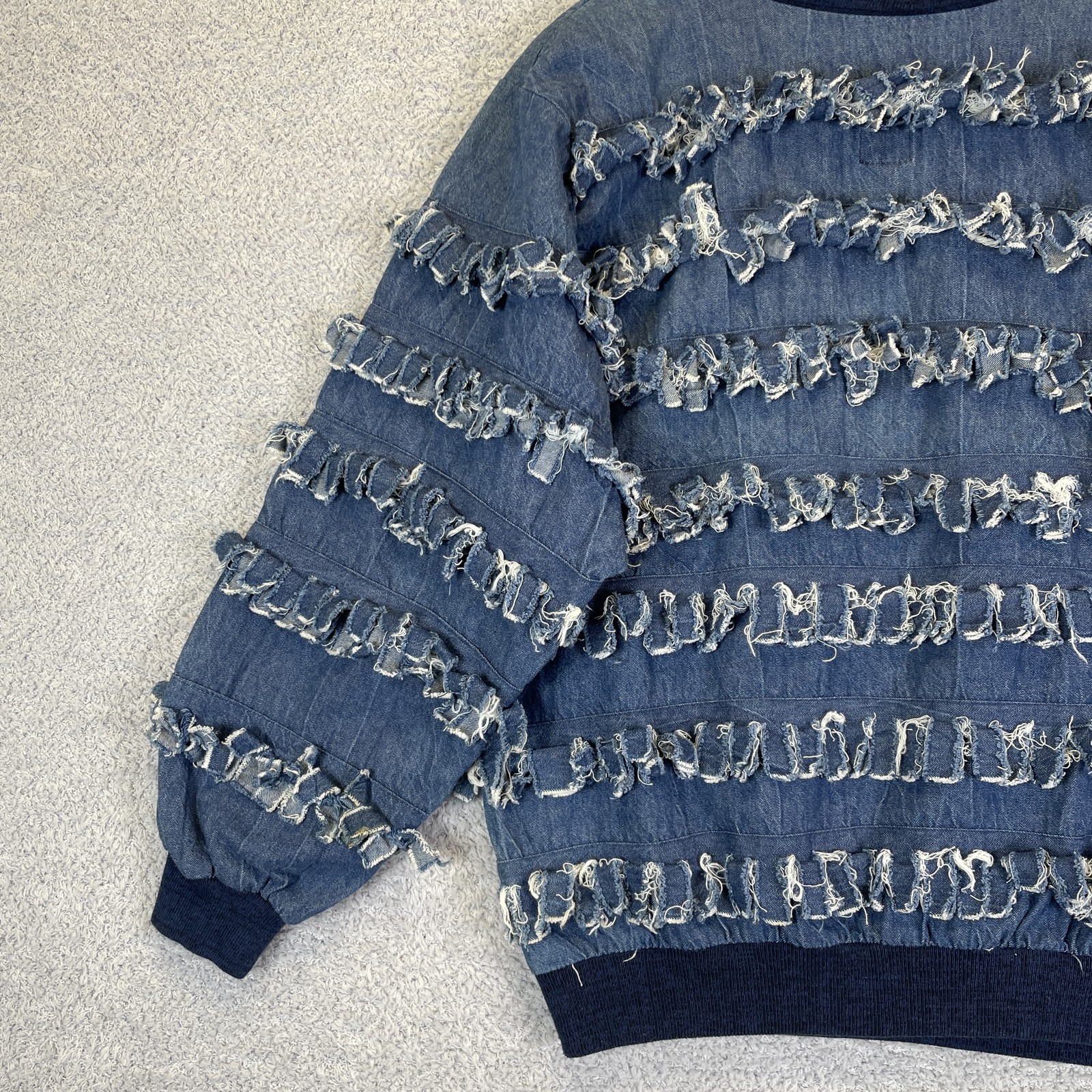 Paula Sweet Muslin Mink Denim Pullover Boho Art Size Small 80’s Fringe