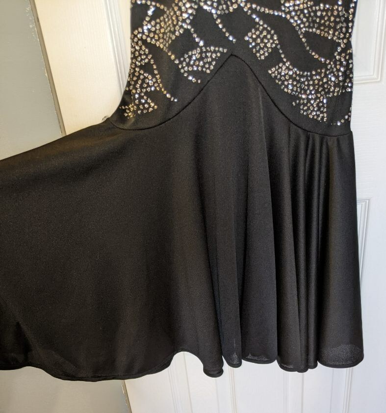 Vtg 1980s Black Sparkle Evening Cocktail Dress Size 8 Shoulder Pads
