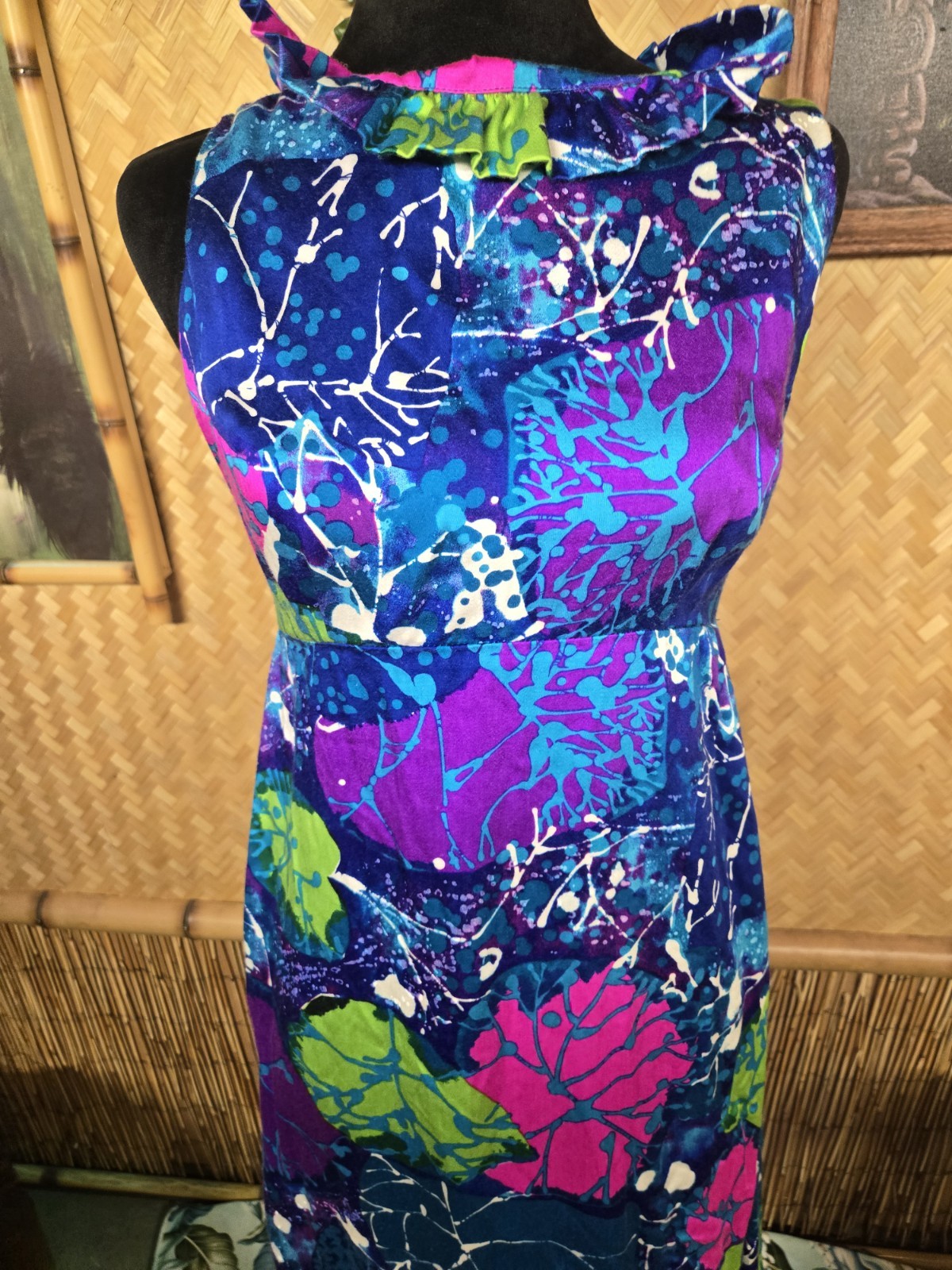 Vintage Waltah Clarke’s Hawaiian Floral Aloha Maxi Dress w1094
