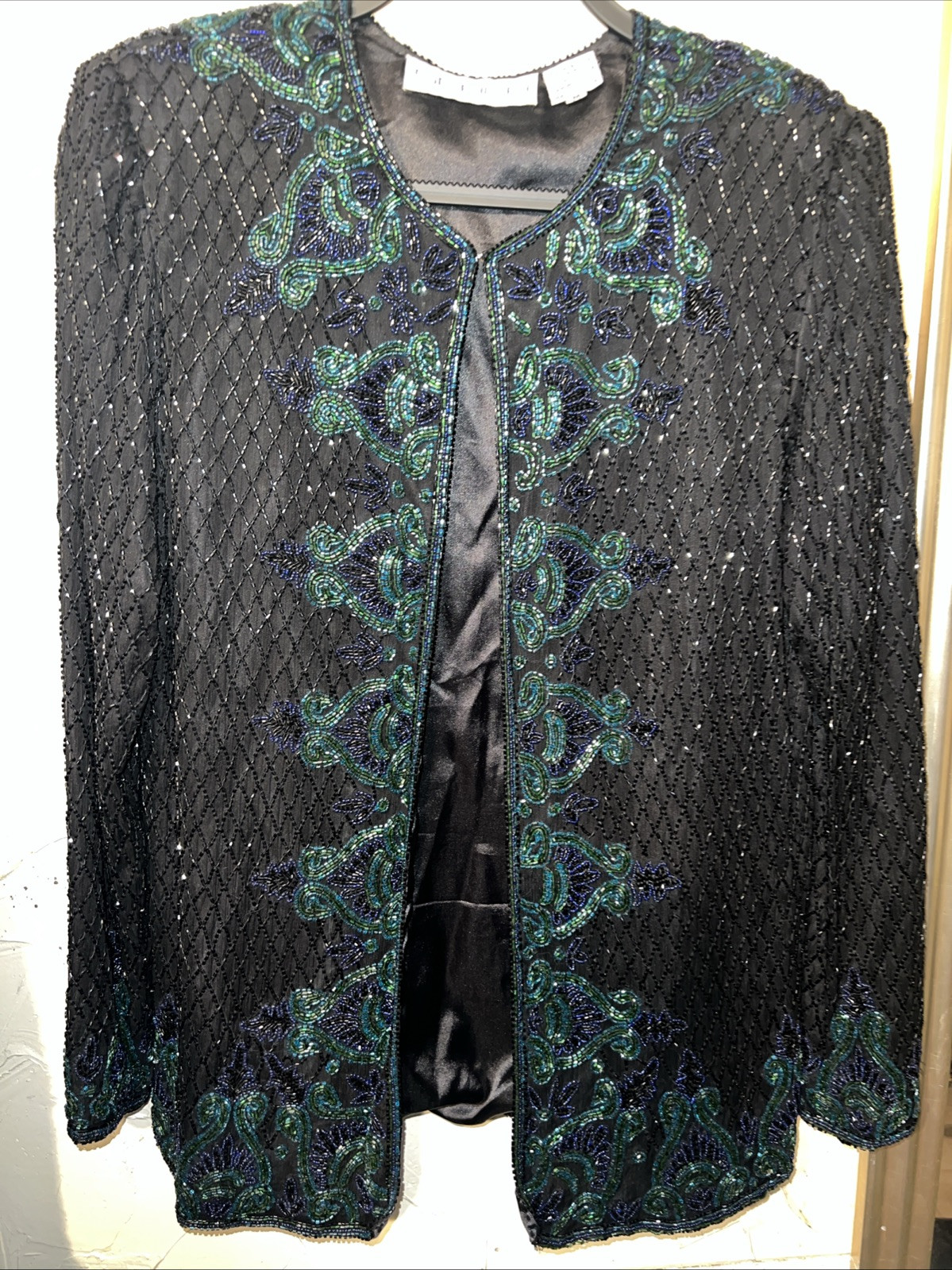 GORGEOUS SCALA Jacket BEADED SEQUINS-Silk Vintage-E/C MED