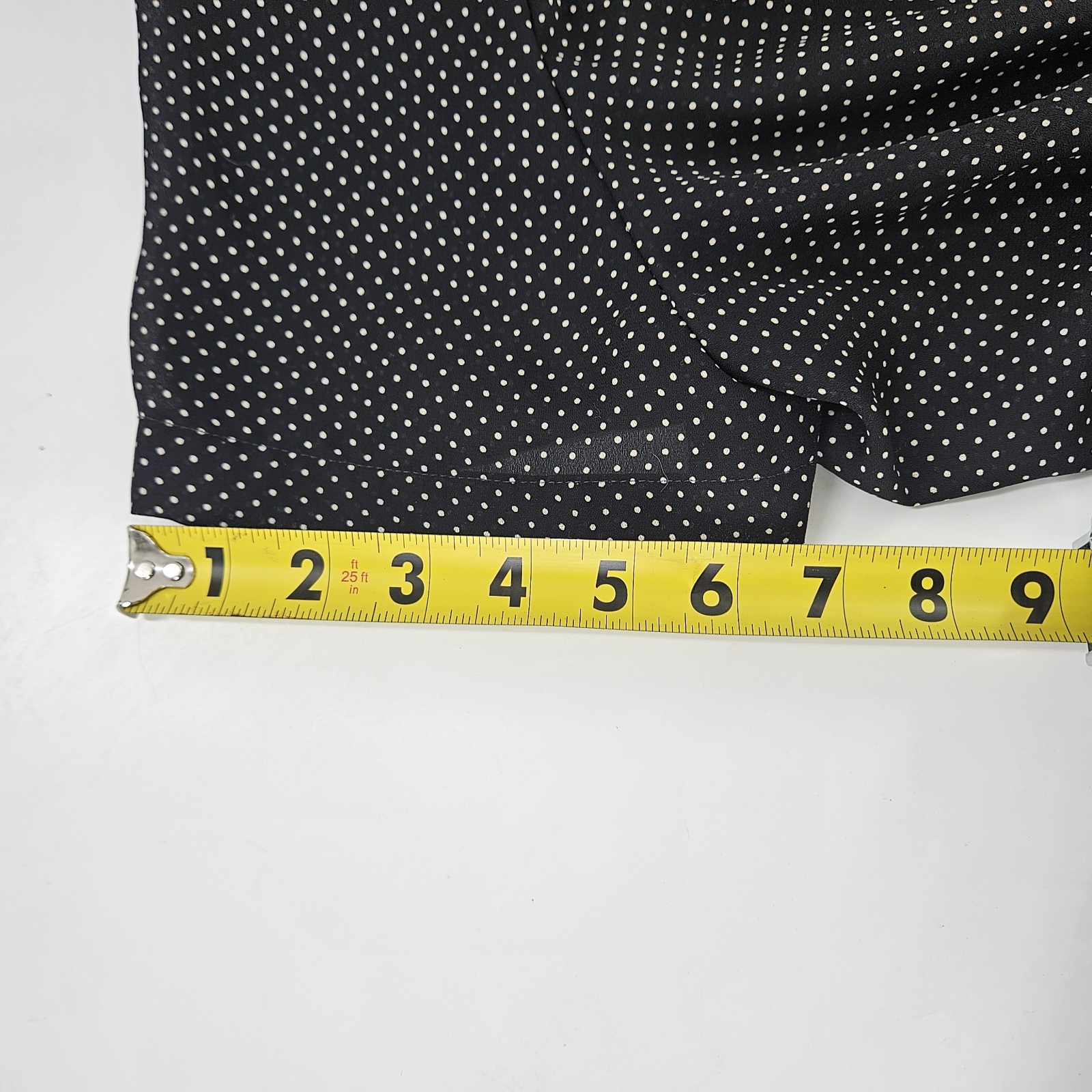Vtg 80s/90s Maggie London Black White Polka Dot Blouse Shoulder pads L Sheer MOP