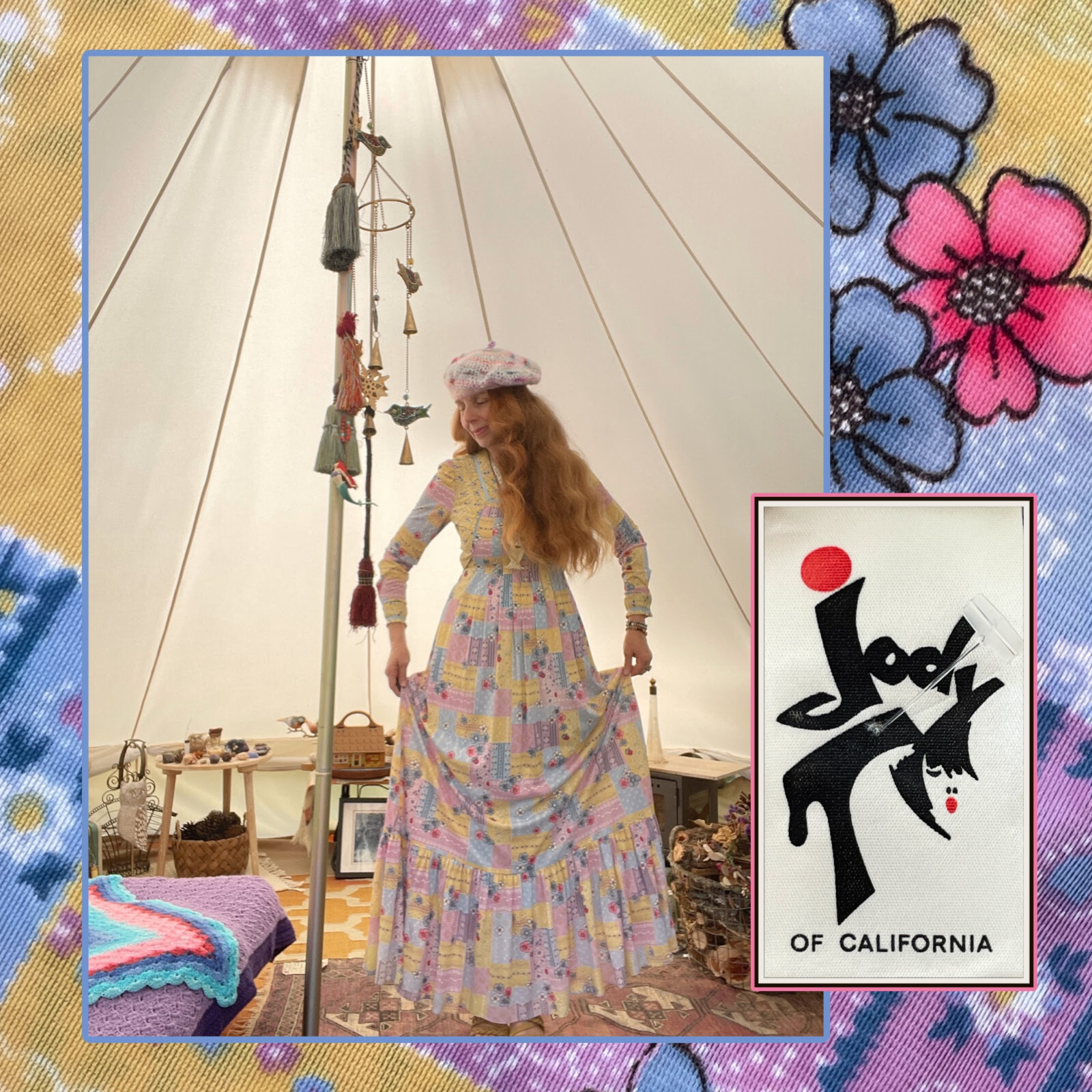 ~Beautiful Vintage 1970s Hippie Patchwork Maxi Length Dress by Jody T, Size 13 ~