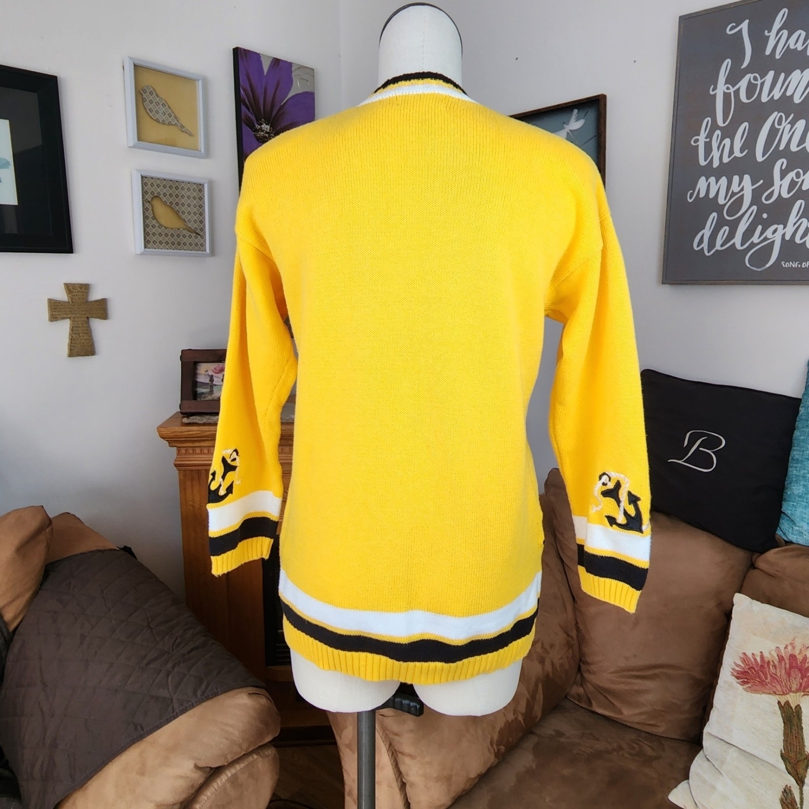 Vintage Austin Hill Yellow Nautical Themed Cardigan Sweater S/P