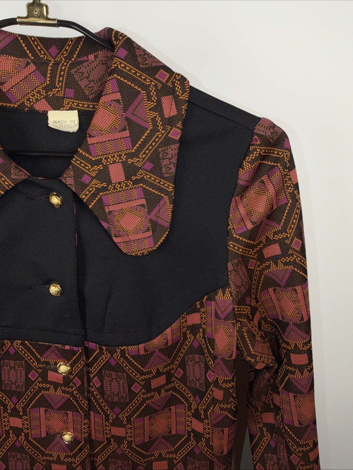 Vtg 70s BUTTERFLY COLLAR POLYESTER PSYCHEDELIC Beagle 38 (M) Pocket Gold Western