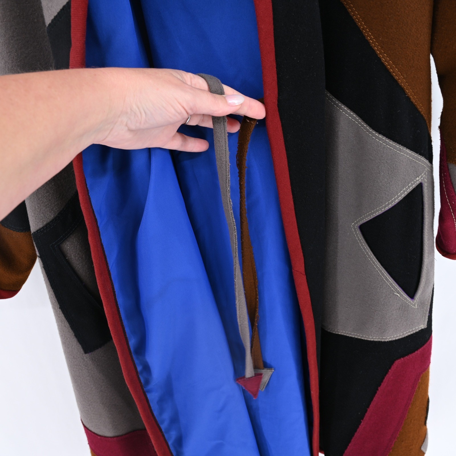 VTG Lagenlook Handmade Art to Wear Geometric Patchwork Long Coat of Many Colors