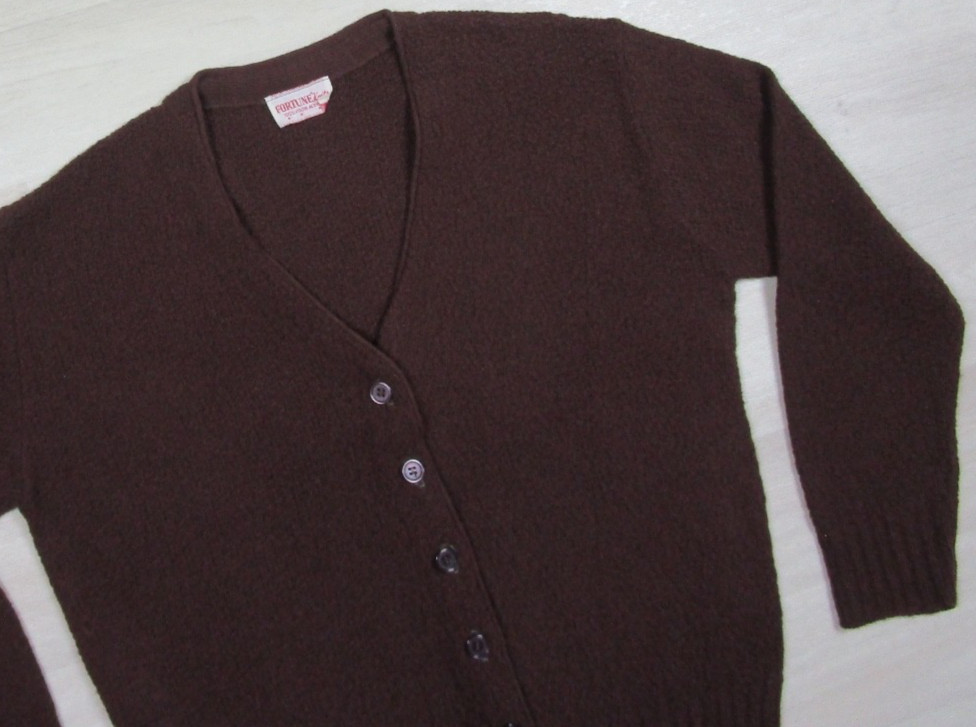 Vintage 60s Fortune Knits Cardigan Sweater Womens Size (L) Brown Boho Academia