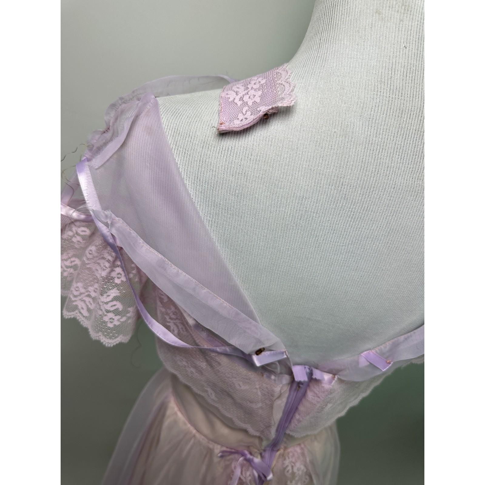 Vintage 70s Lilac Prairie Cottagecore Cupcake Dress Tulle Lace Boho Maxi Gown