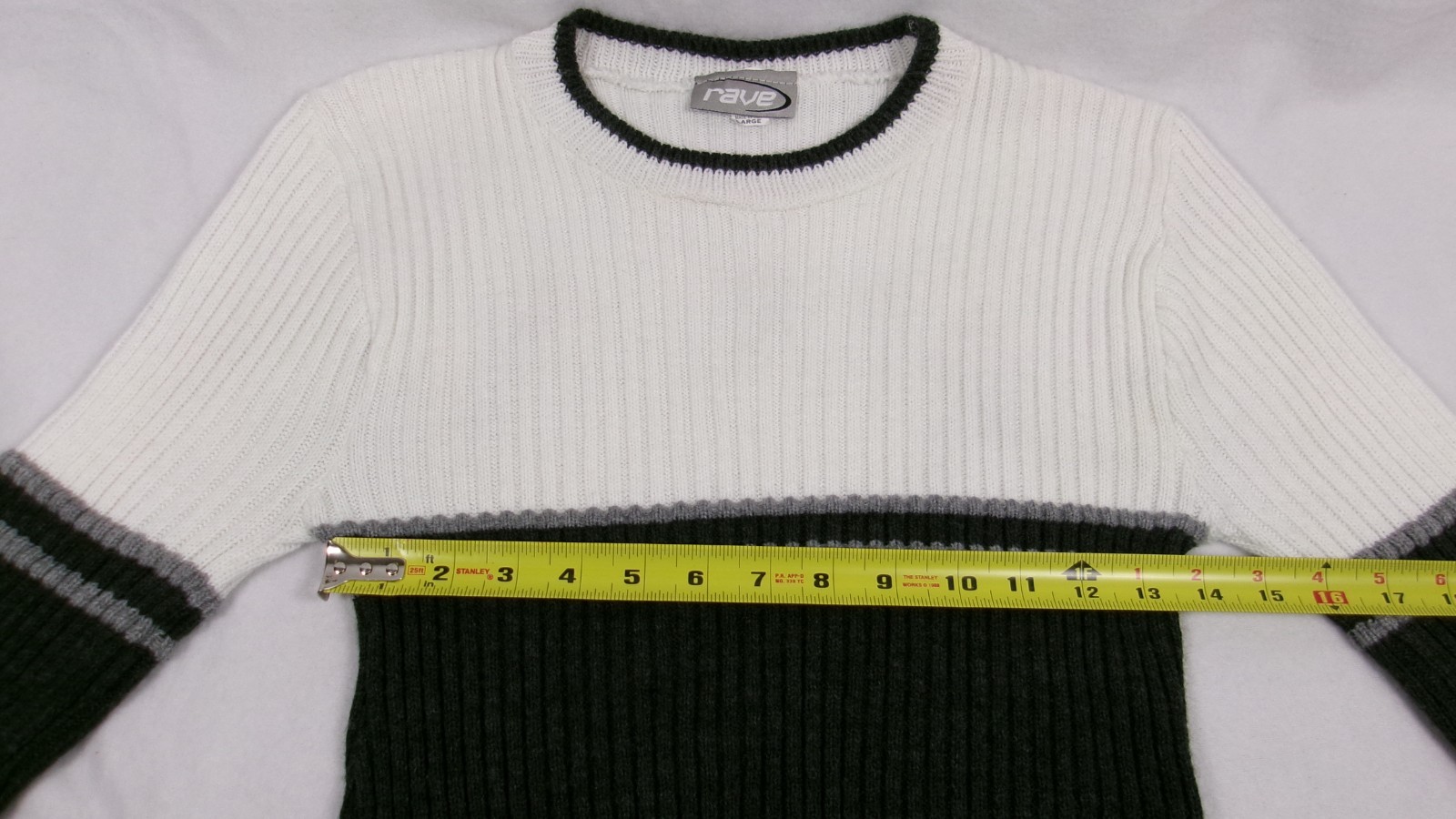 Rave Y2K Colorblock Ribbed Knit Sweater Black White Gray Large USA