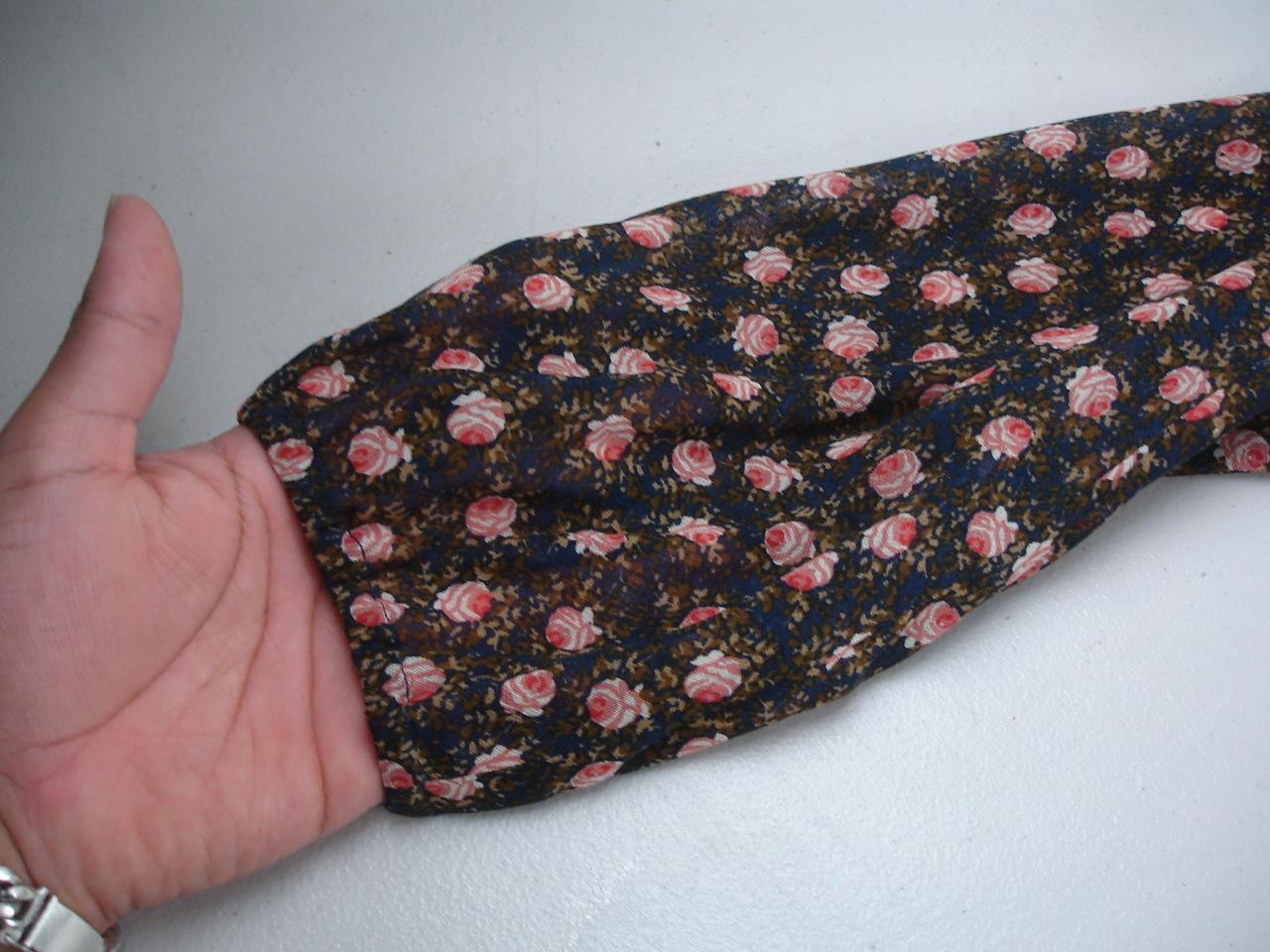 Women’s M L 10 Vtg 1960’s Pauline Trigere Long Sleeve Floral House Dress Scarf