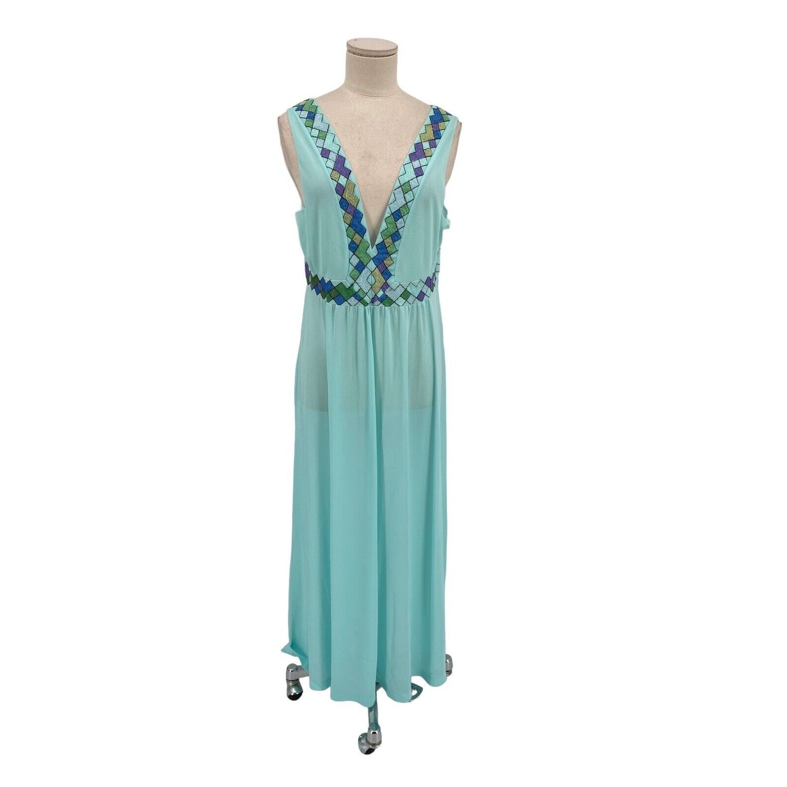 Vintage Emilio Pucci For Formfit Rogers Nightgown Robe Harlequin Nights Blue M