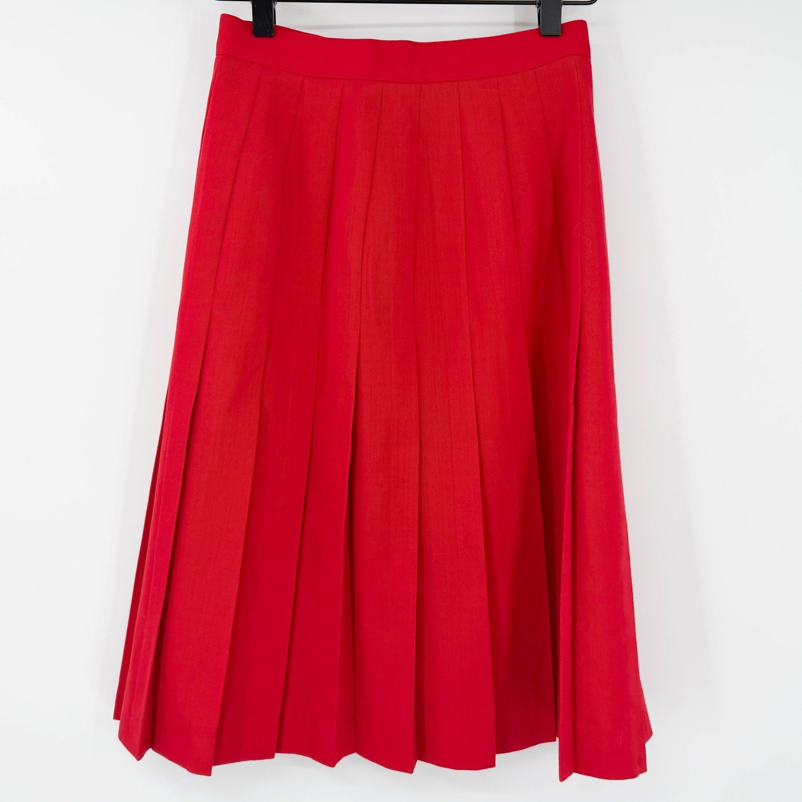 Harve Benard Vintage Red Wool Pleated Midi Skirt Size 4 Luxury Elegant London