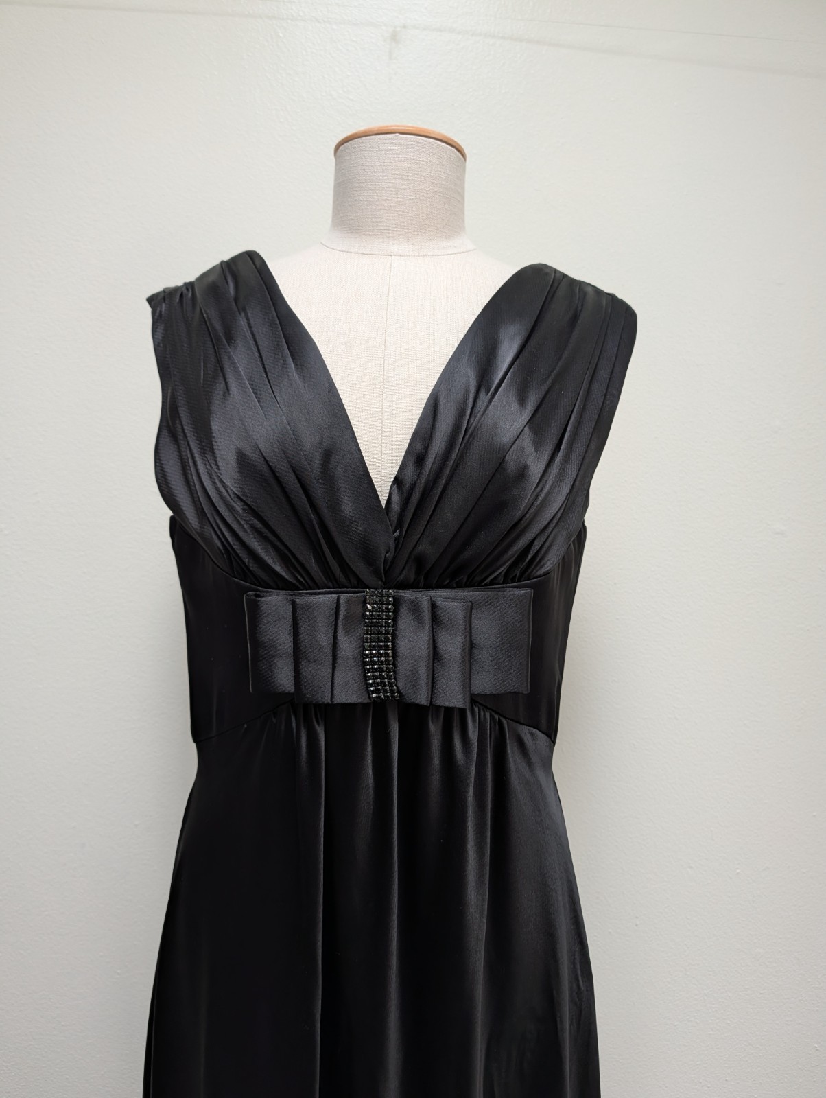 A.B.S. Allen Schwartz Size 12 Black Satin Evening Gown Maxi Dress Y2K Formal