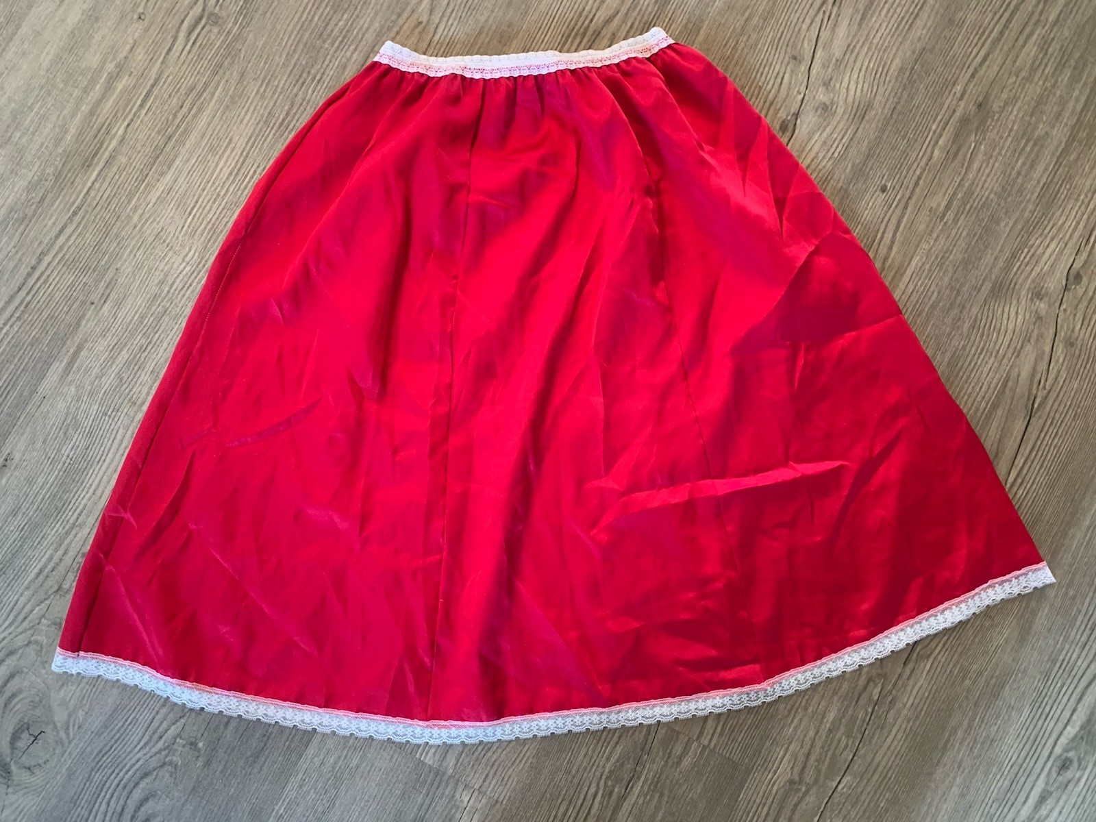 Vintage Movie Star Red Satin Half Slip White Lace Trim USA Size Ladies M 24-36”