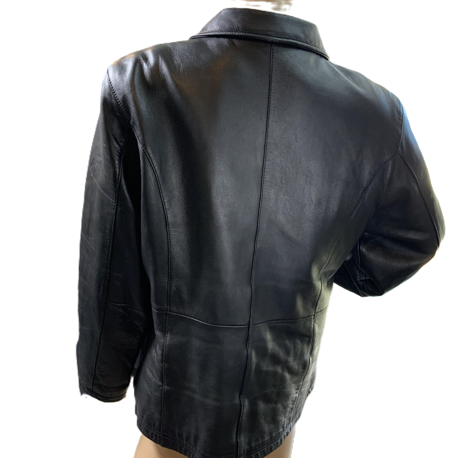 Burks Bay Black Zipper Closure Collared Leather Jacket Size Medium Vintage 90’s