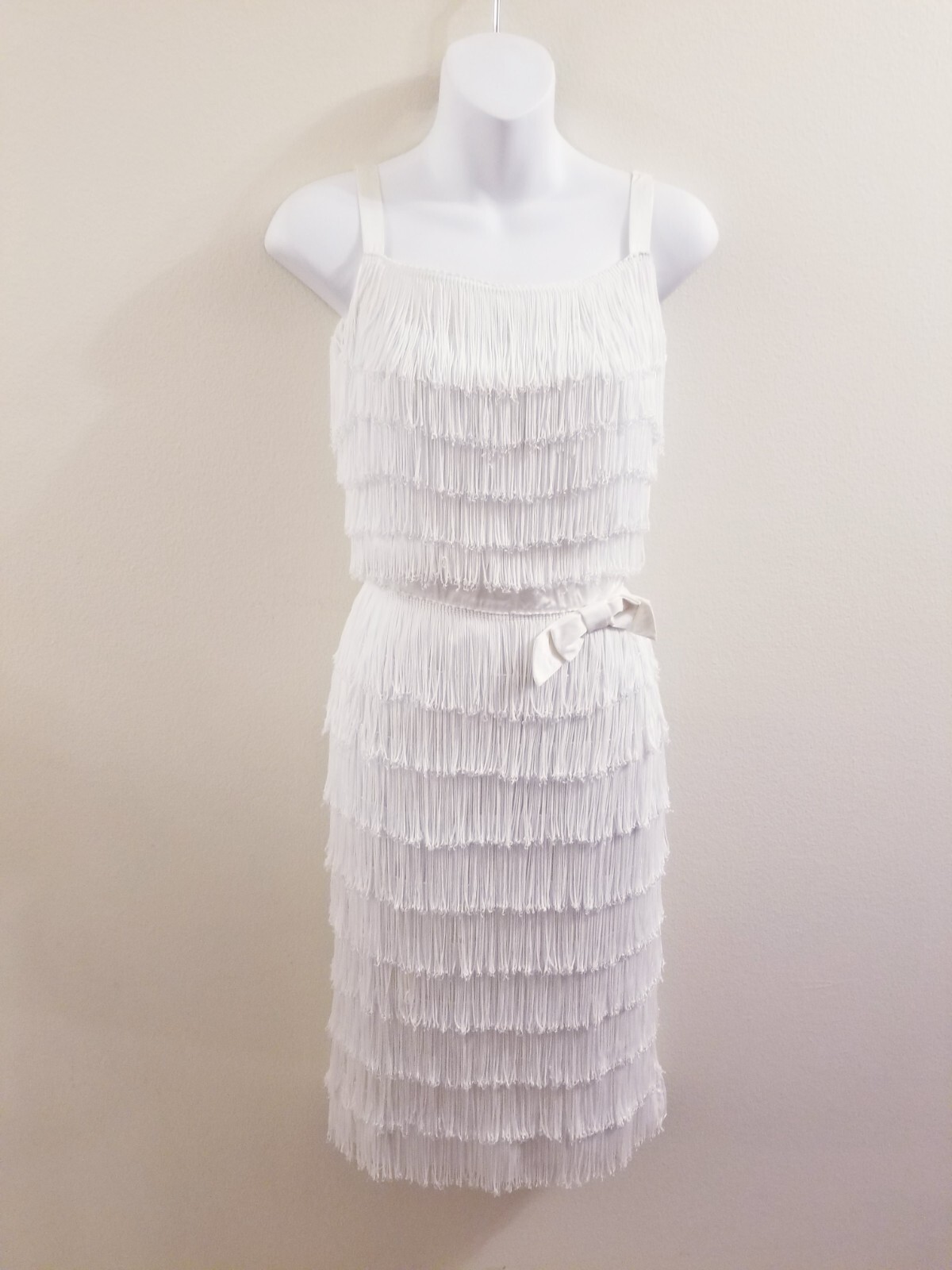 50’s Vintage Women’s Saks 5th Ave Ivory Fringe Wiggle Dress – XS – 32-22-32