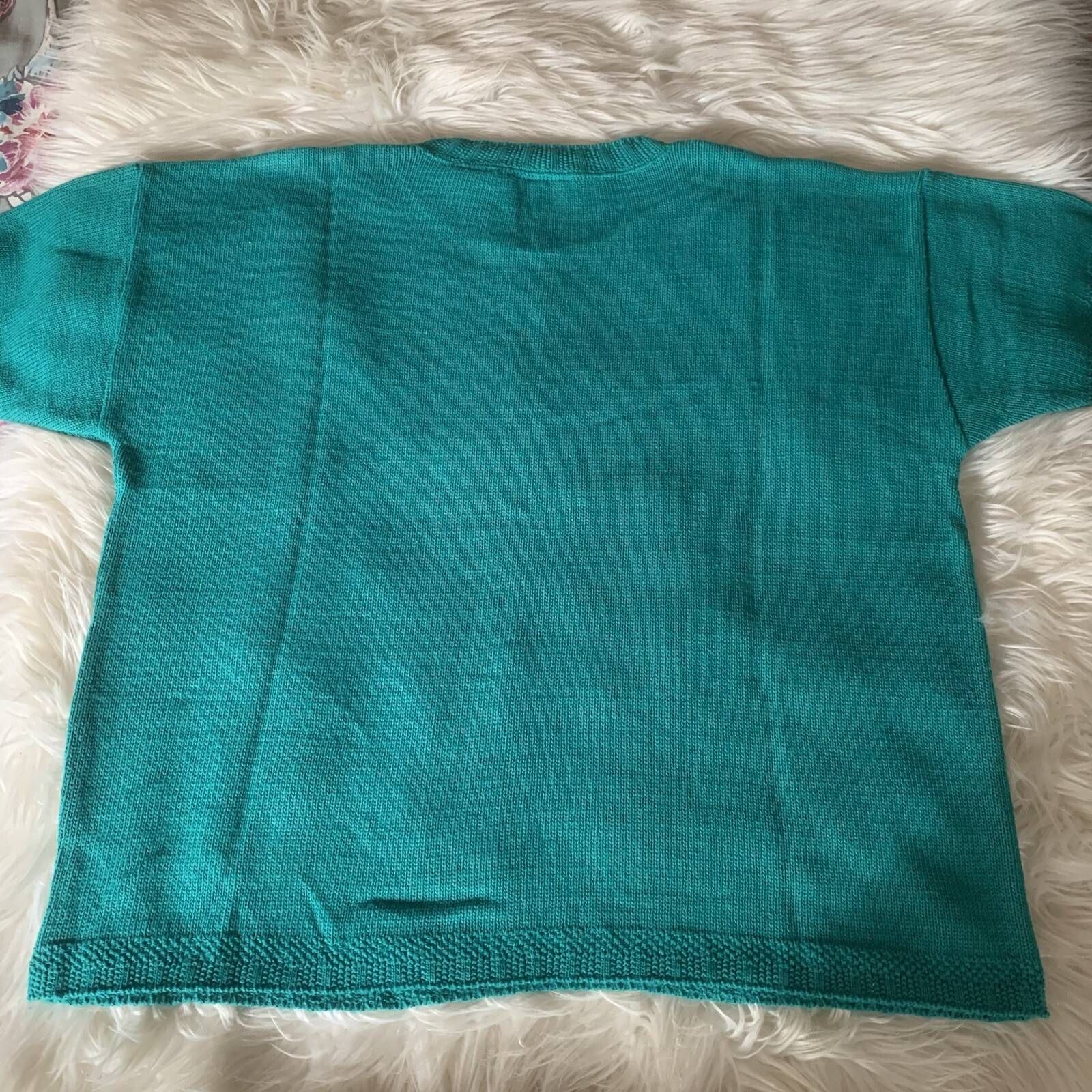 VTG 80s 90s Cape Cod Sportswear Nautical Short Sleeve Sweater Coastal Teal Green