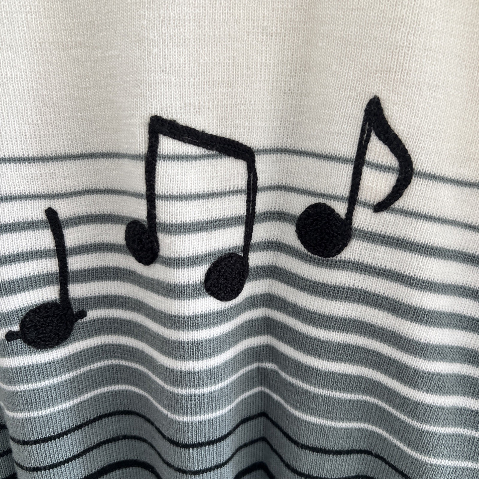 Vintage Cyn Les Shirlee Designs Sweater Embroidered Music Notes Size 42 Ombre