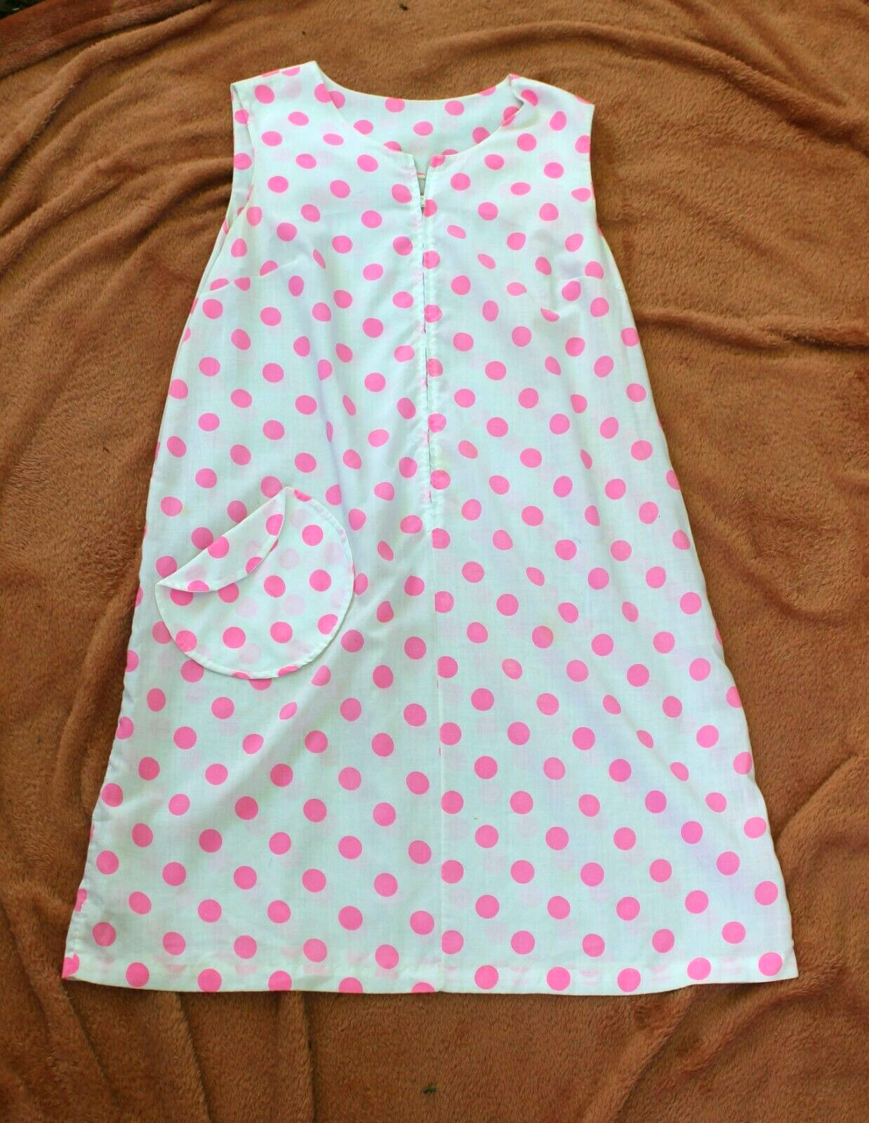Vintage 1960’s White w Pink Polka Dots Housedress Dress Bust 40