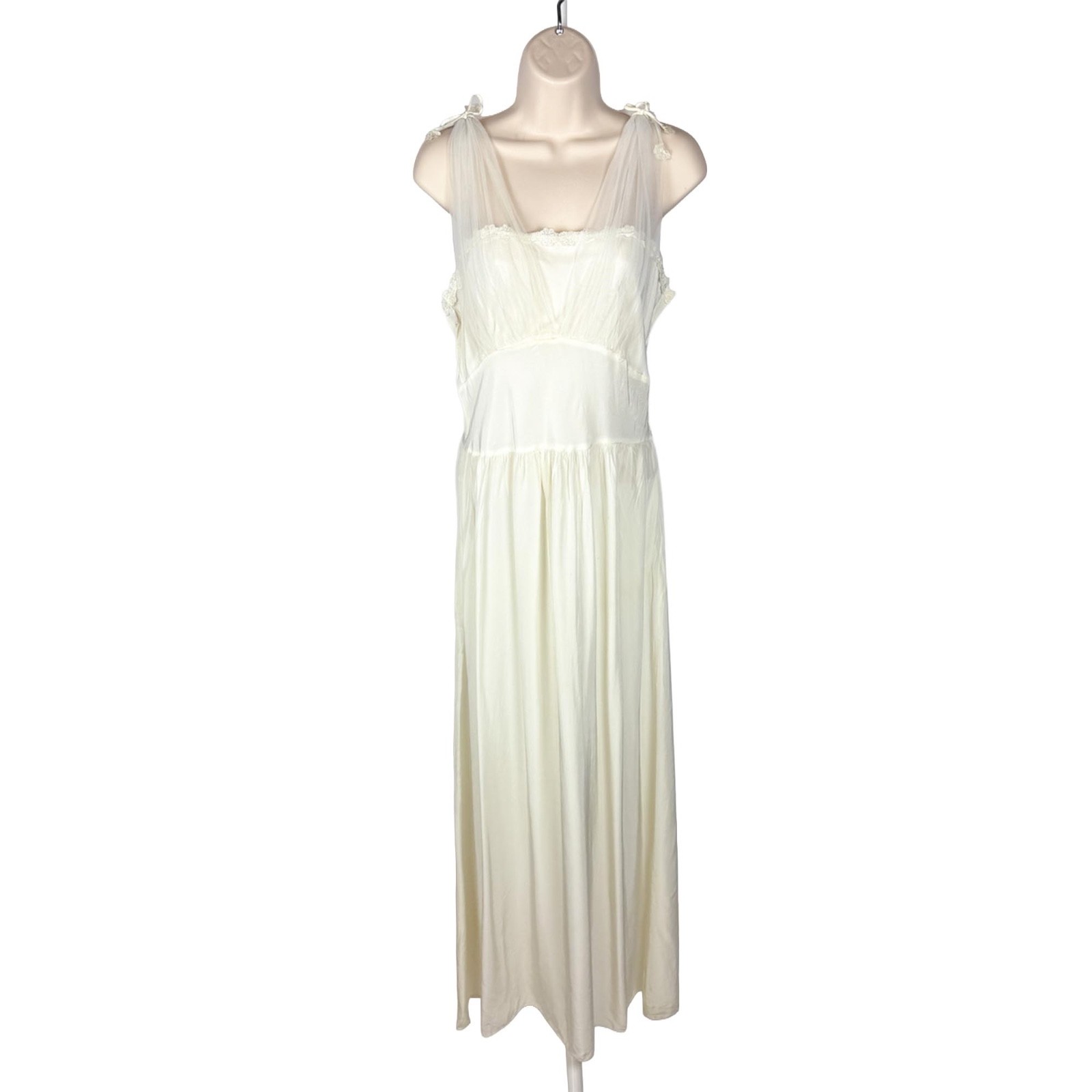 1940s Vintage White Chiffon Overlay Maxi Slip Dress