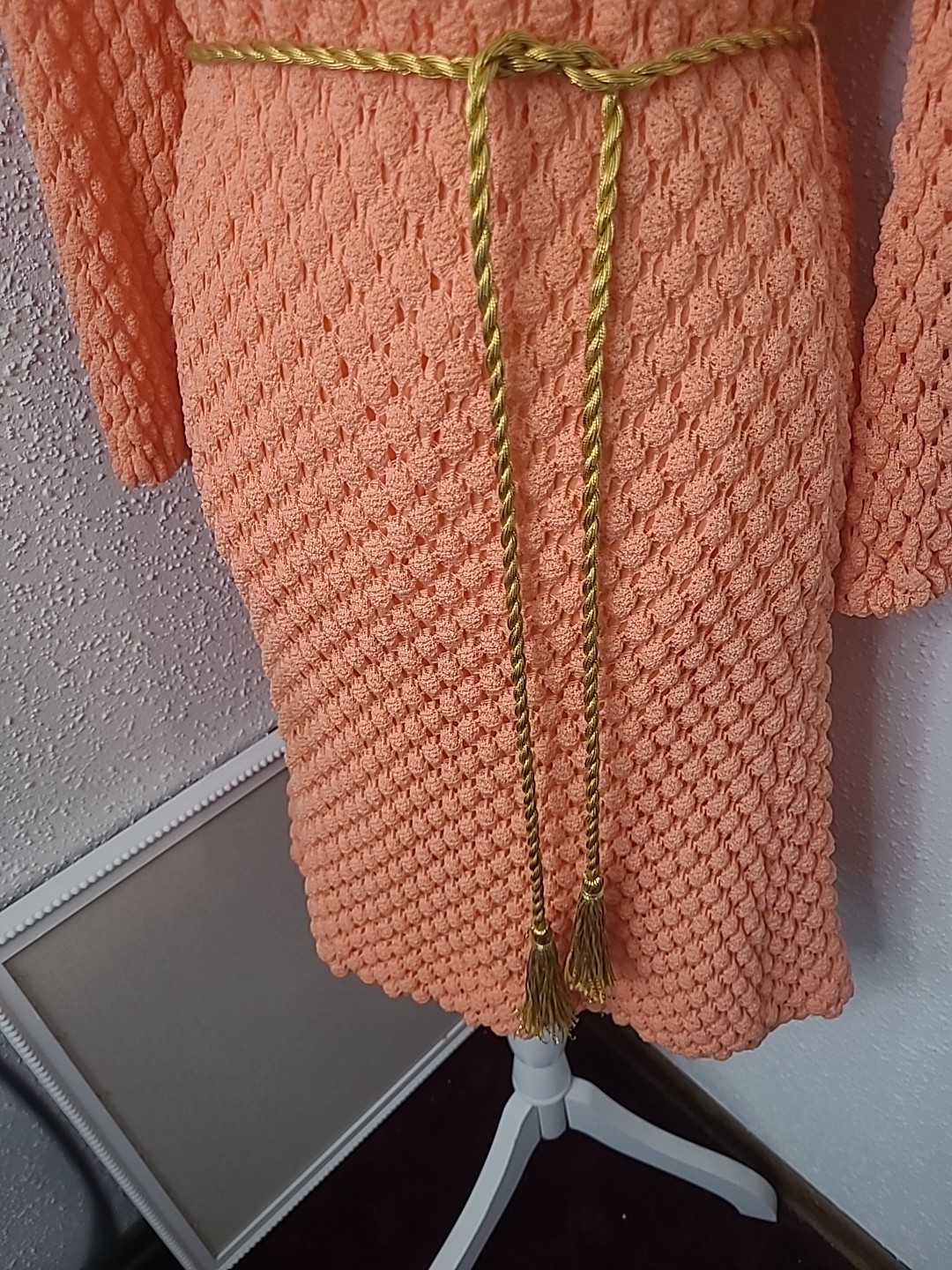 VTG Sears Fashions Orange 60s Dress Gold Tie Belt Vintage Size 10 ( XS / S )
