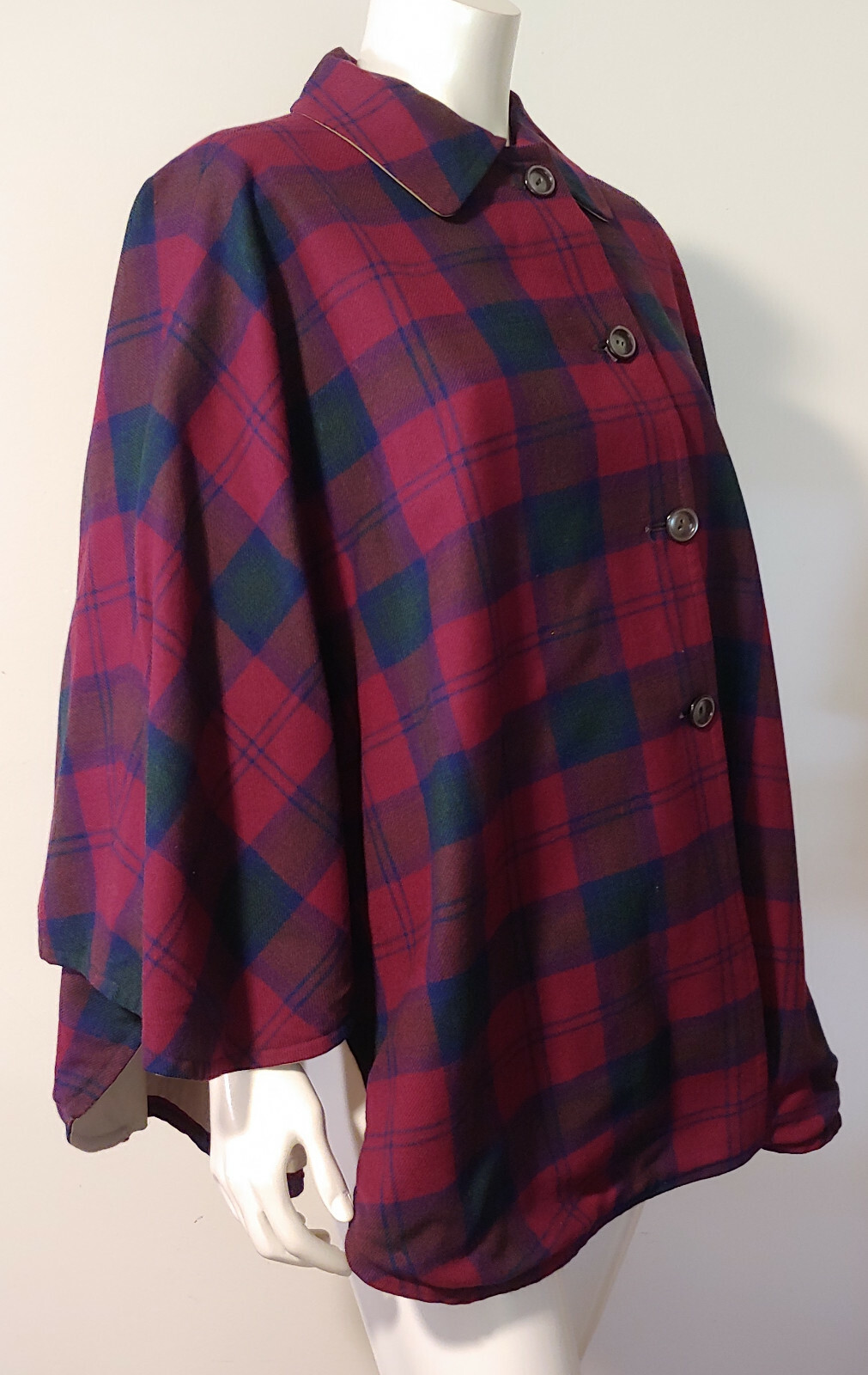 Vintage Red Green Plaid Cape Reversible Khaki Canvas OS S M L XL