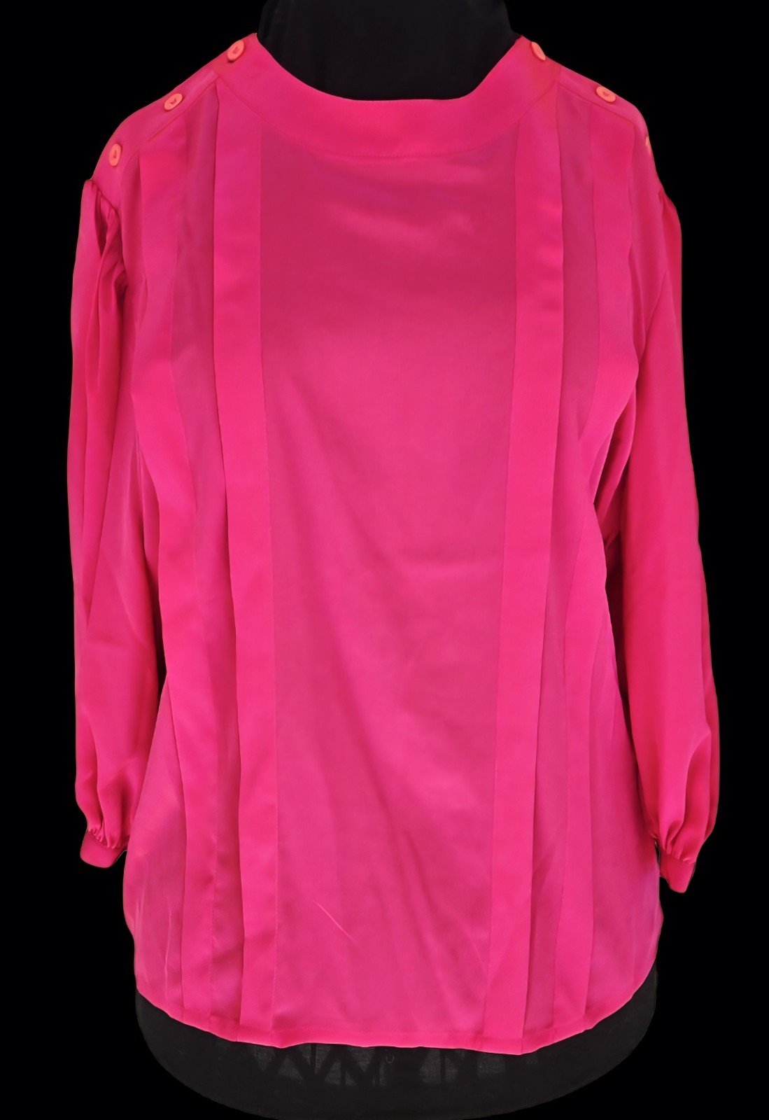 1980s CHAUS SPORT Fuchsia Front Pleated Poly Blouse w/Shoulder Button Closure 14