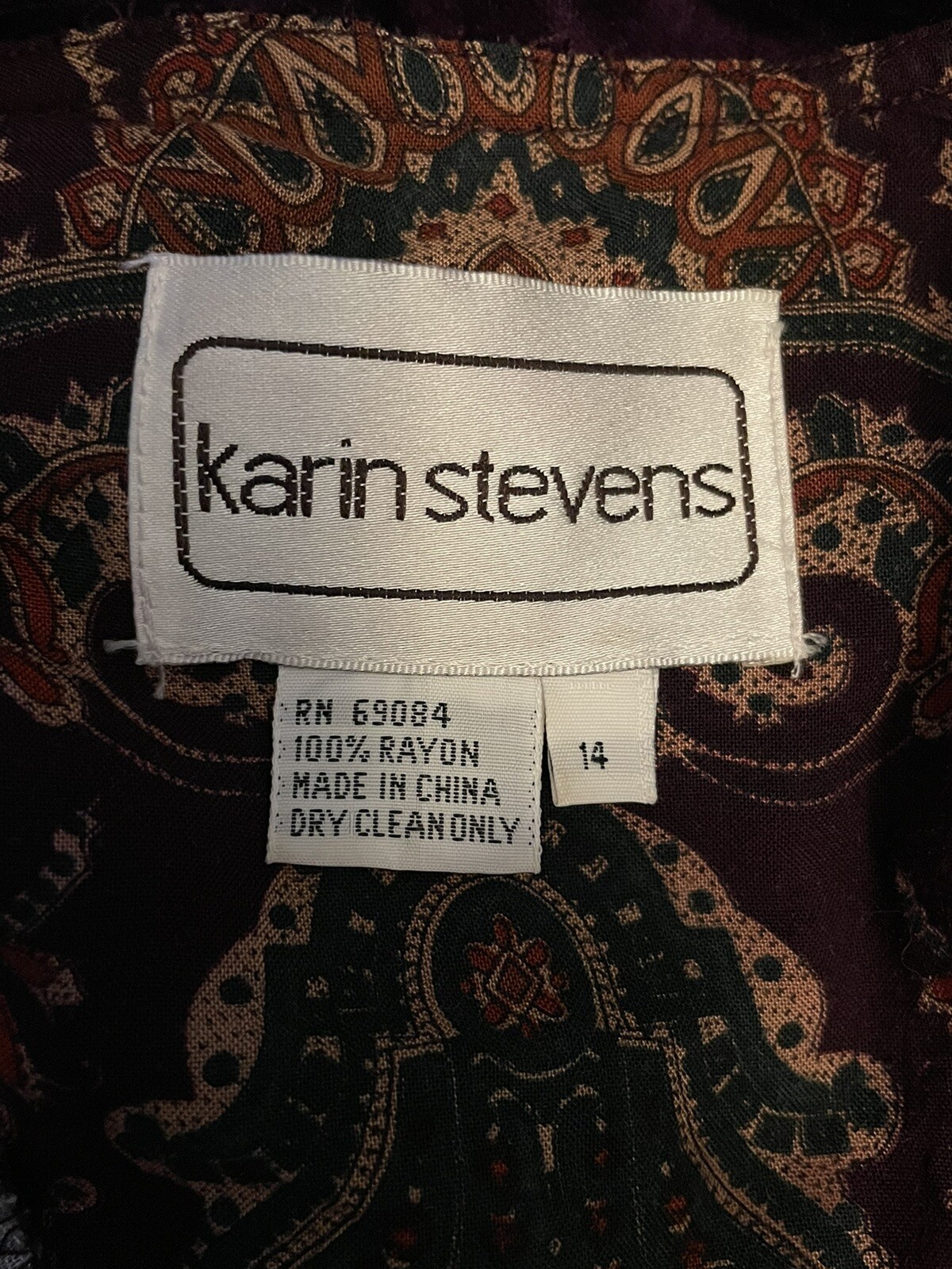 Karin Stevens 80s Vintage 2 Pc Midi Dress 14 Paisley Velvet Collar Jewel Tones