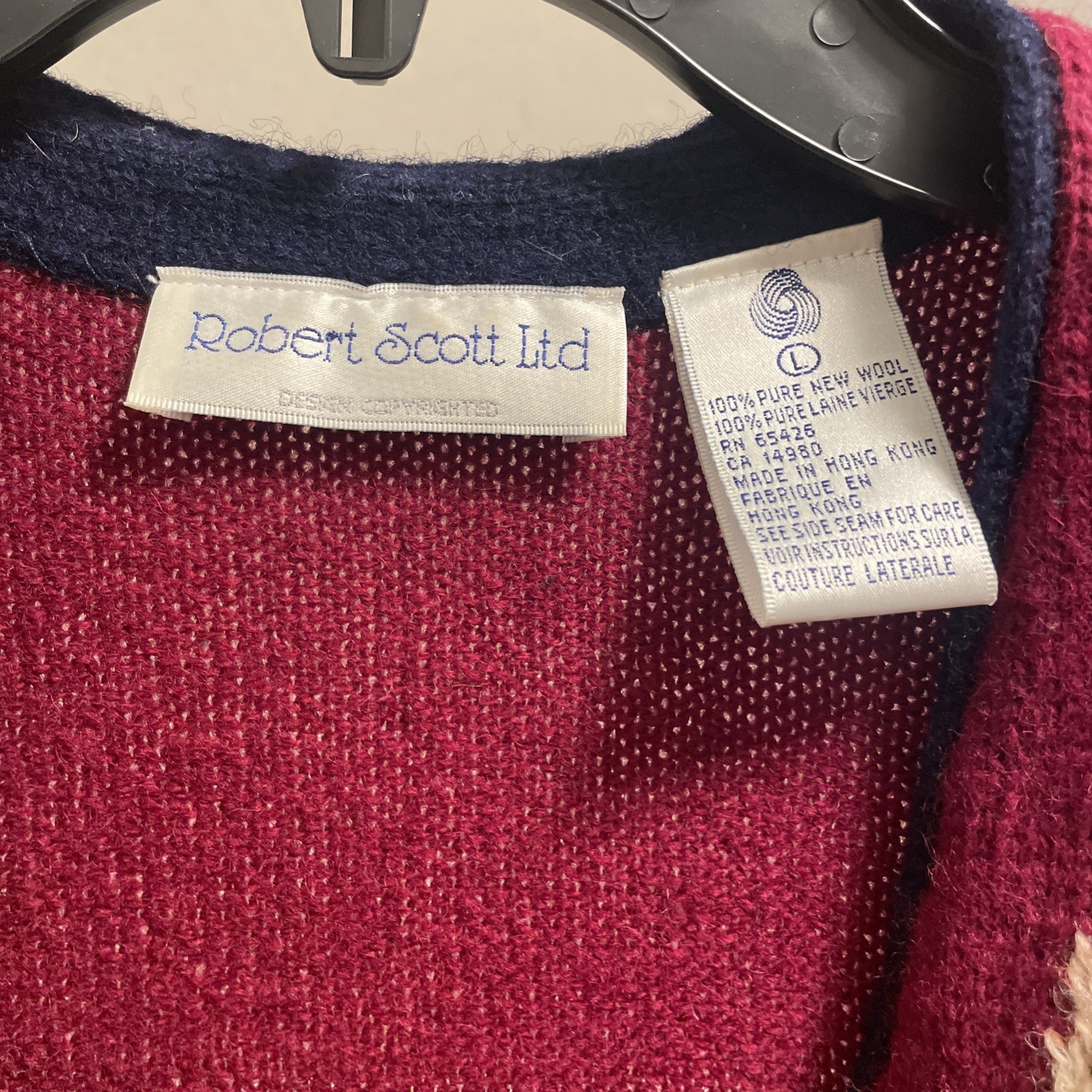 Robert Scott Ltd Vintage Wool Equestrian Horse Race Sweater Vest Navy Red Large