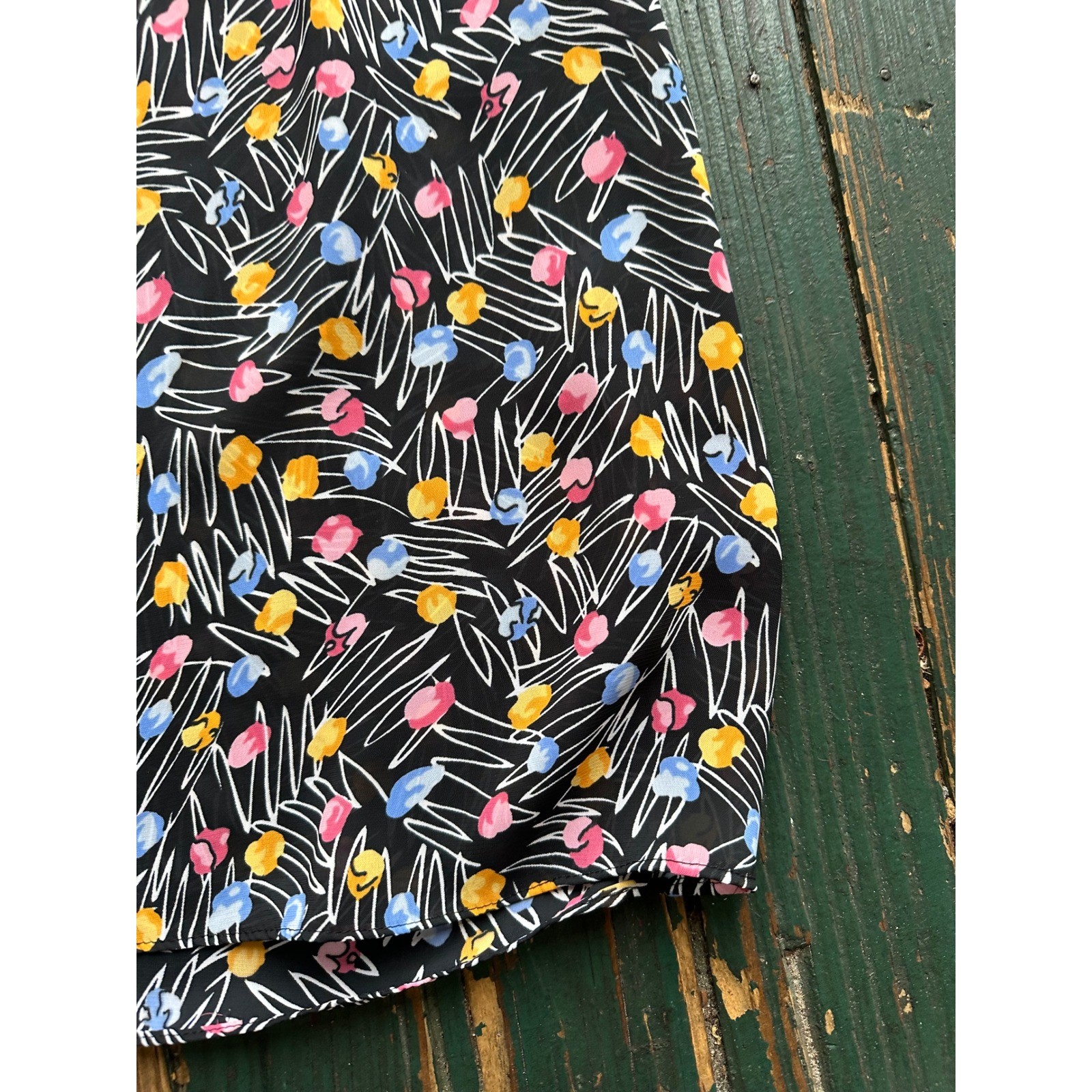 Vintage J.B. Too Abstract Floral Peter Pan Collar Dress Black Multi Size 18/M