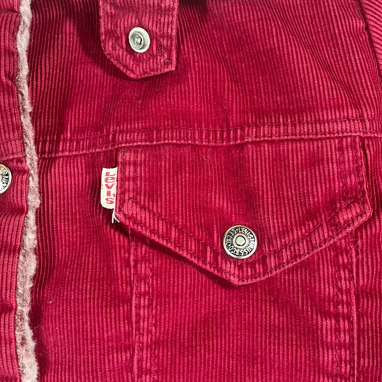Vintage Levis Corduroy Trucker Jacket Womens Size Med Red Sherpa Lined USA 70s
